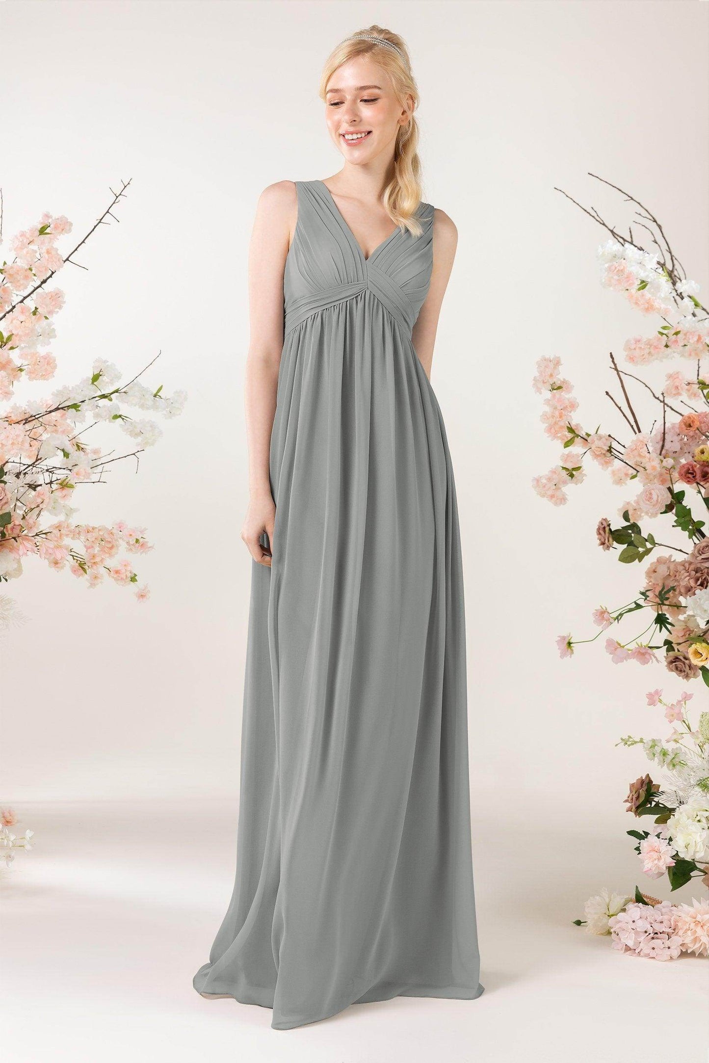 A-Line Sweep-Brush Train Chiffon Bridesmaid Dress CB0455 - COCOMELODY