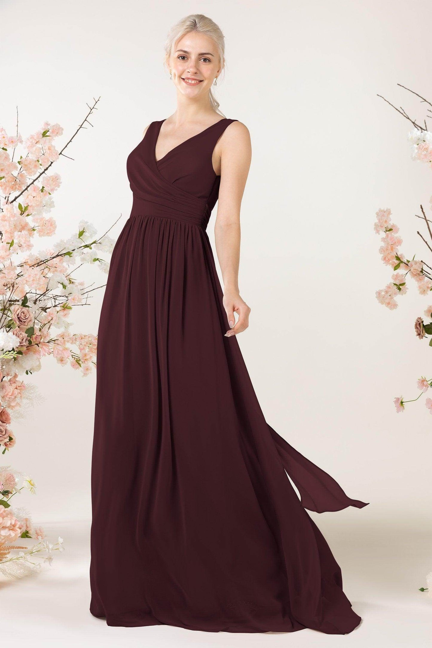A-Line Sweep-Brush Train Chiffon Bridesmaid Dress CB0456 - COCOMELODY