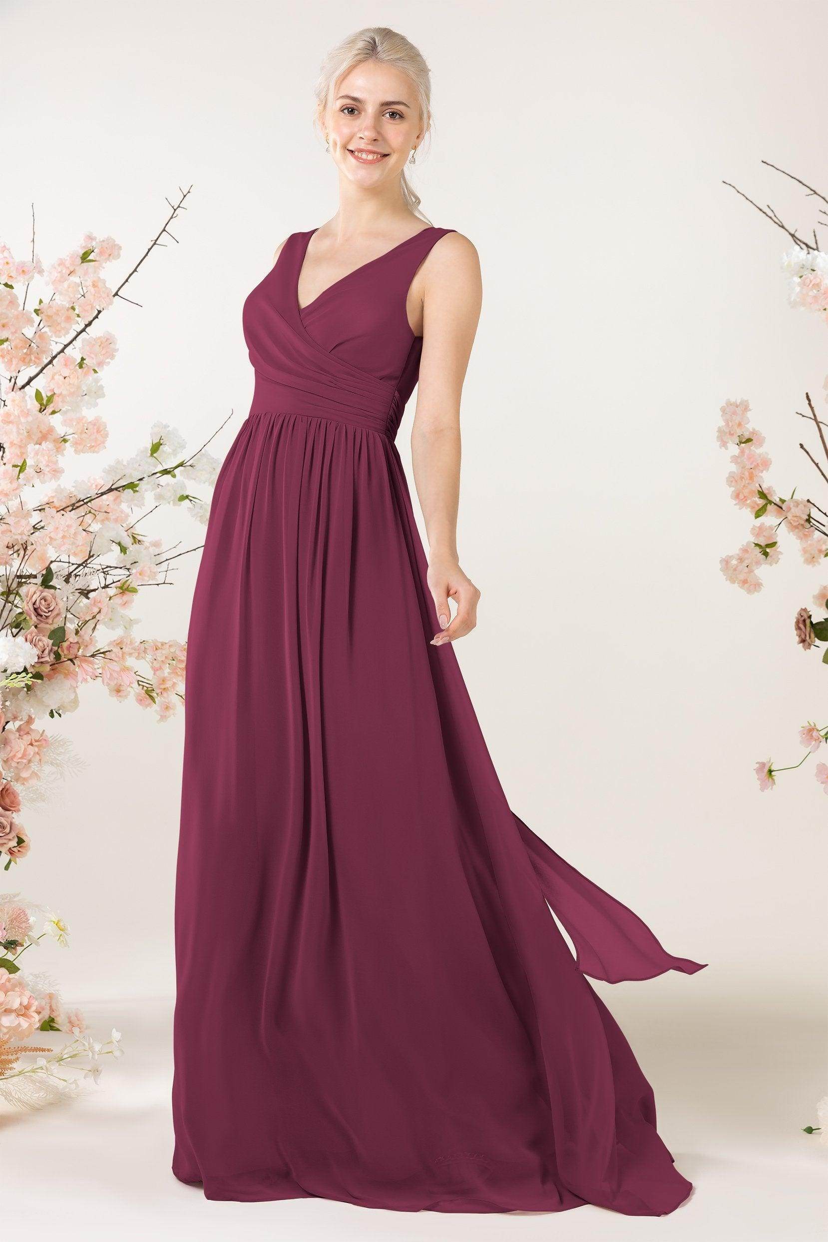 A-Line Sweep-Brush Train Chiffon Bridesmaid Dress CB0456 - COCOMELODY