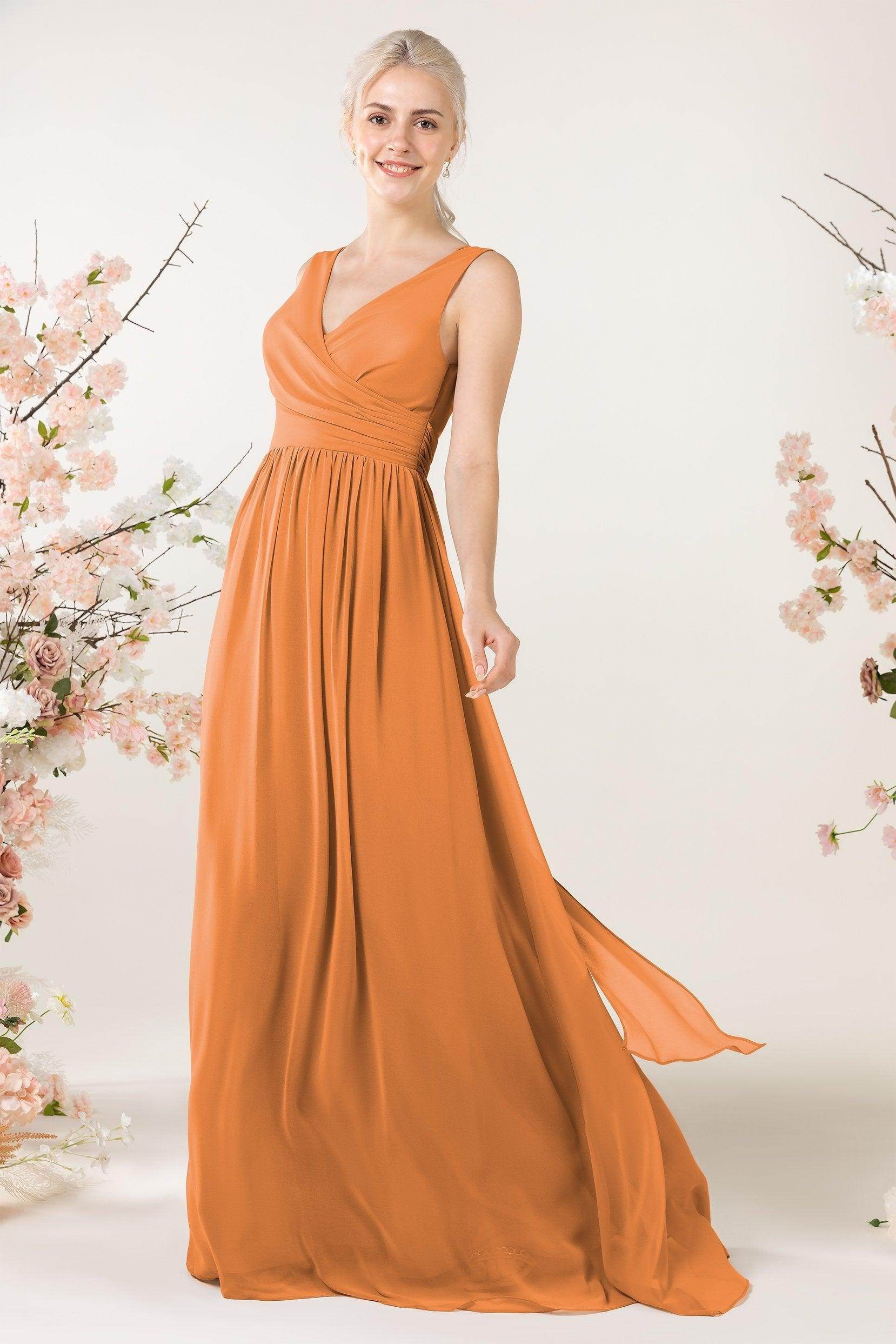 A-Line Sweep-Brush Train Chiffon Bridesmaid Dress CB0456 - COCOMELODY