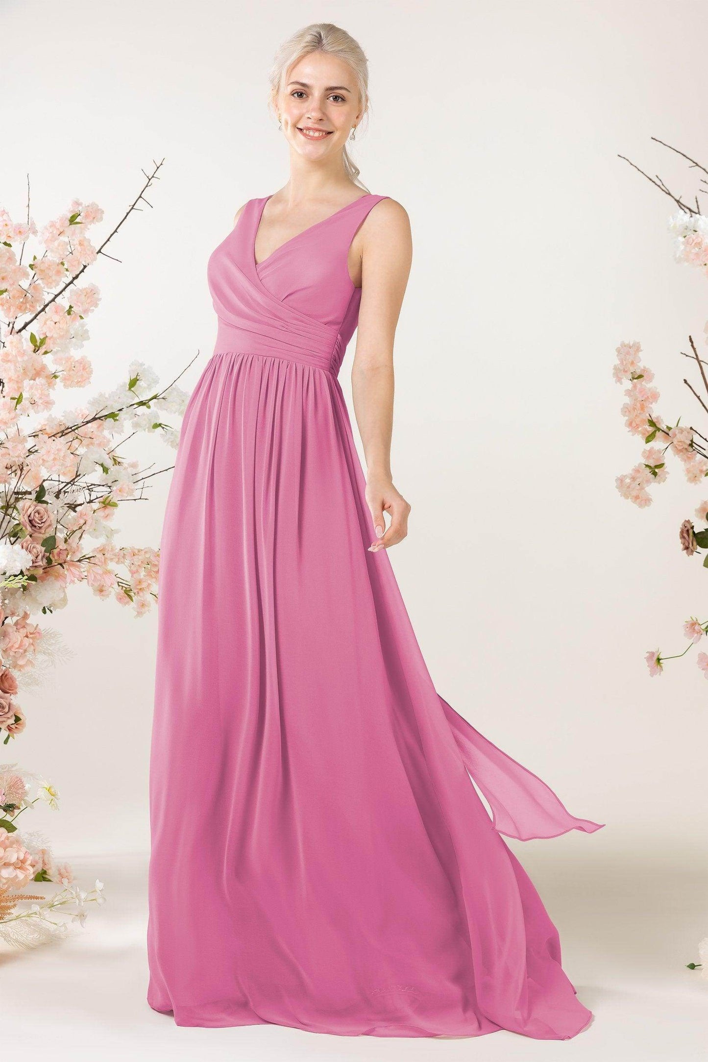 A-Line Sweep-Brush Train Chiffon Bridesmaid Dress CB0456 - COCOMELODY