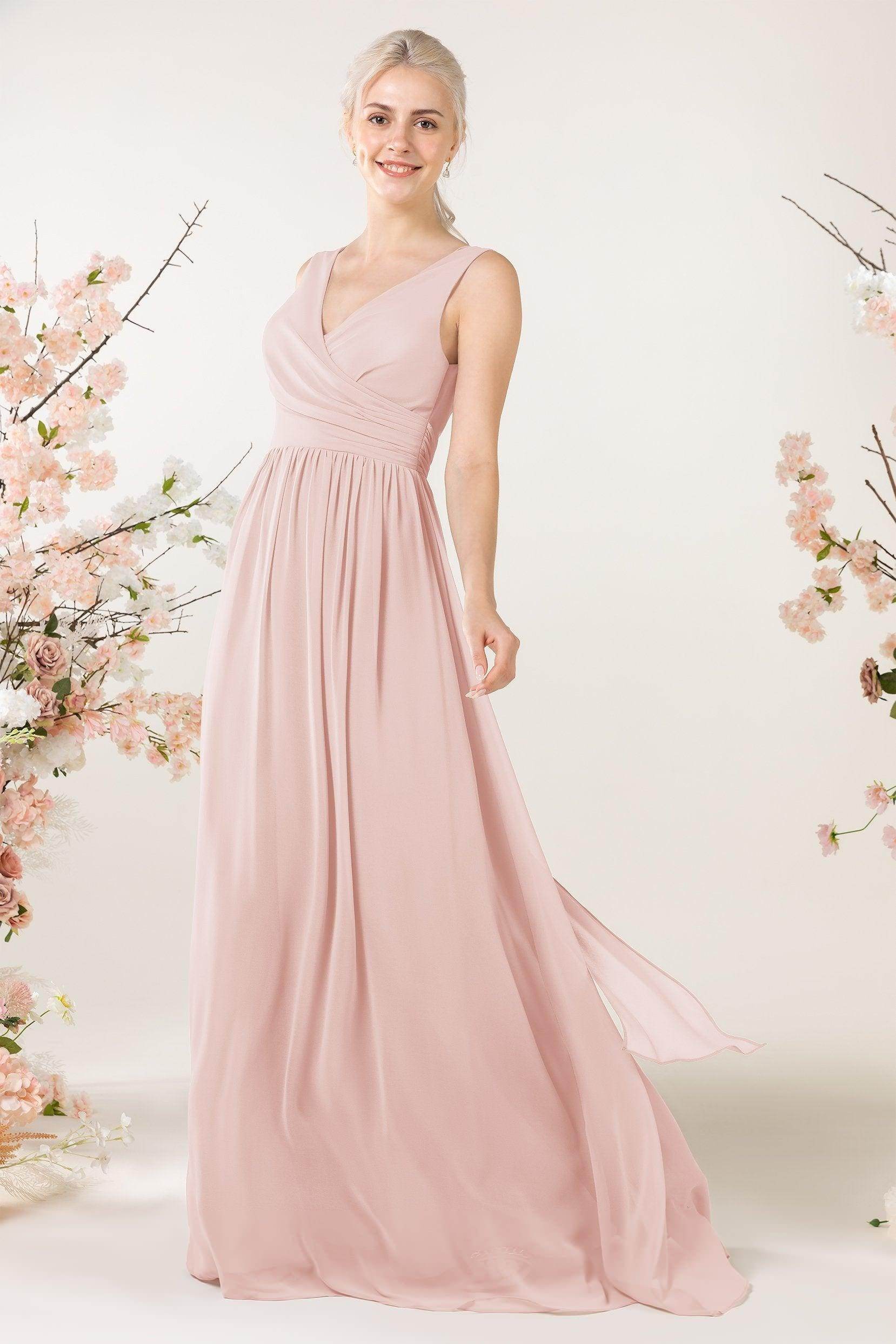 A-Line Sweep-Brush Train Chiffon Bridesmaid Dress CB0456 - COCOMELODY