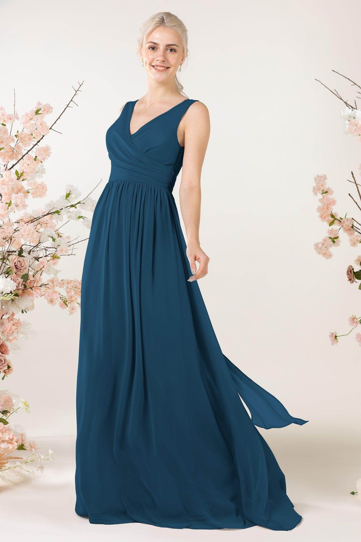 A-Line Sweep-Brush Train Chiffon Bridesmaid Dress CB0456 - COCOMELODY