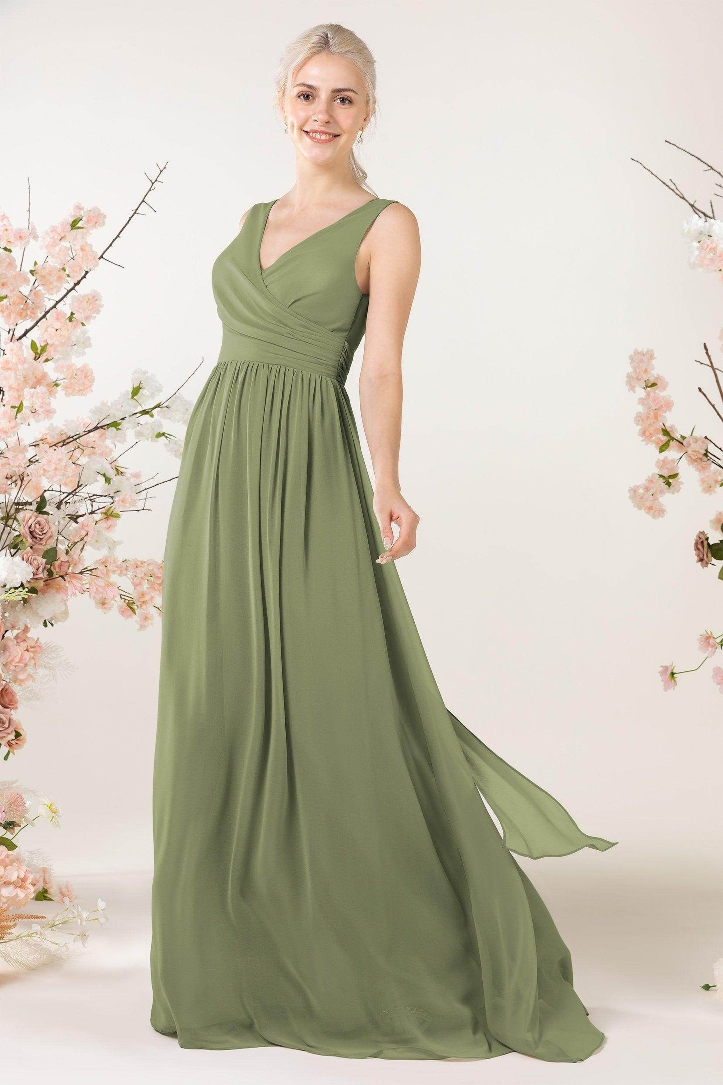 A-Line Sweep-Brush Train Chiffon Bridesmaid Dress CB0456 - COCOMELODY