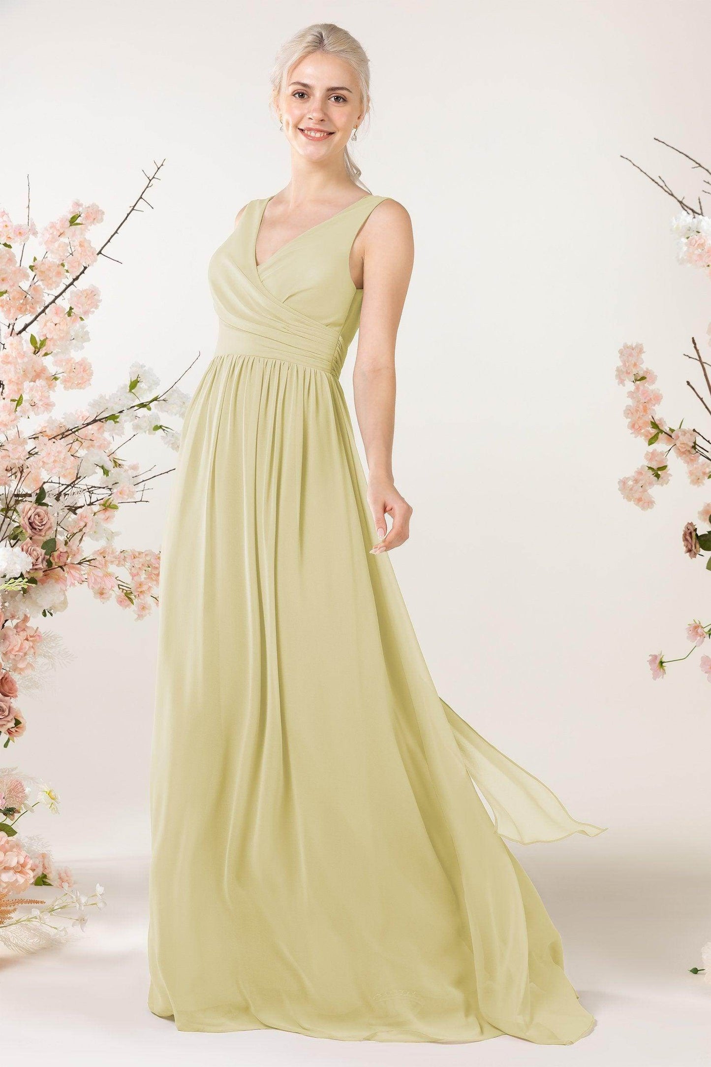 A-Line Sweep-Brush Train Chiffon Bridesmaid Dress CB0456 - COCOMELODY