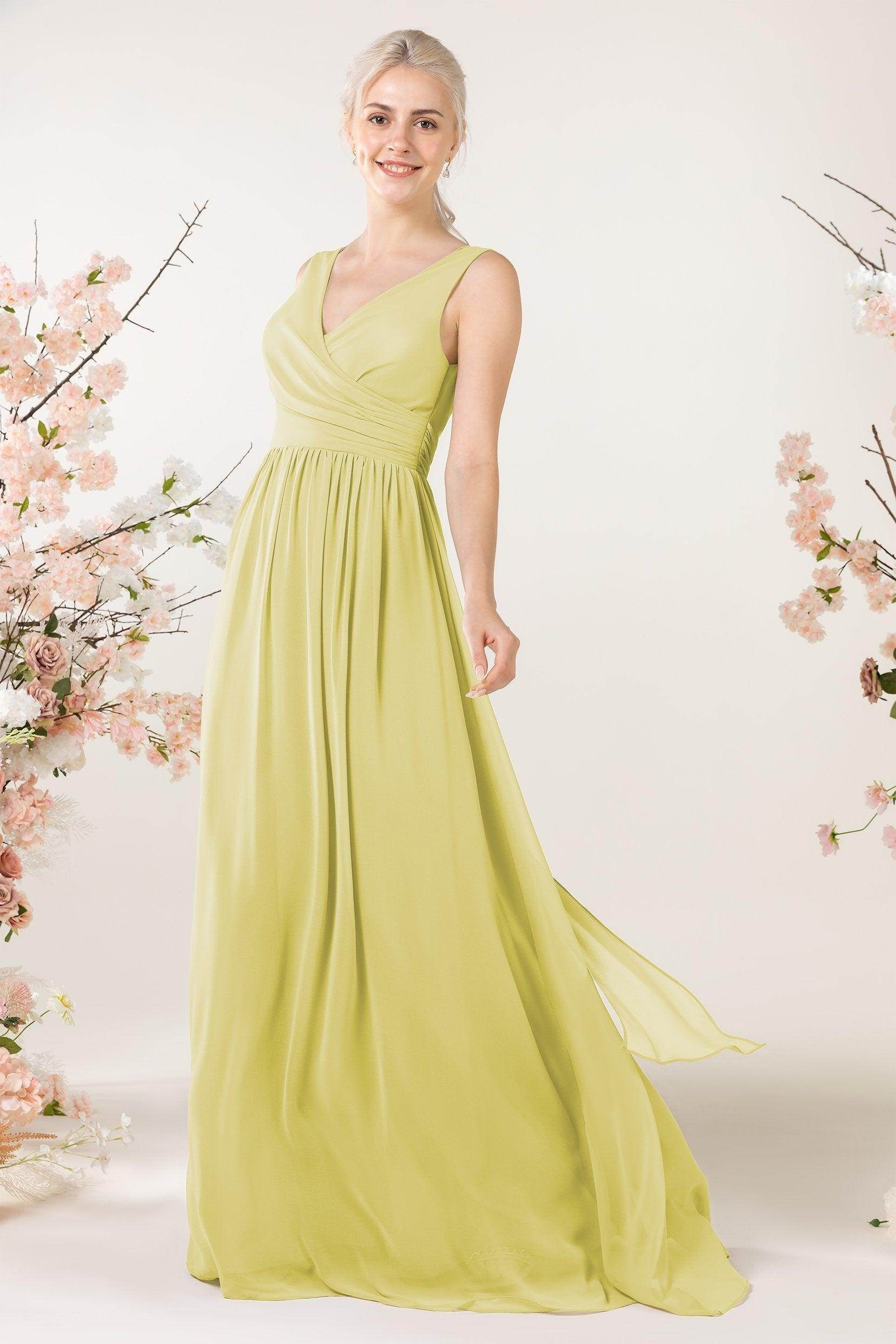 A-Line Sweep-Brush Train Chiffon Bridesmaid Dress CB0456 - COCOMELODY