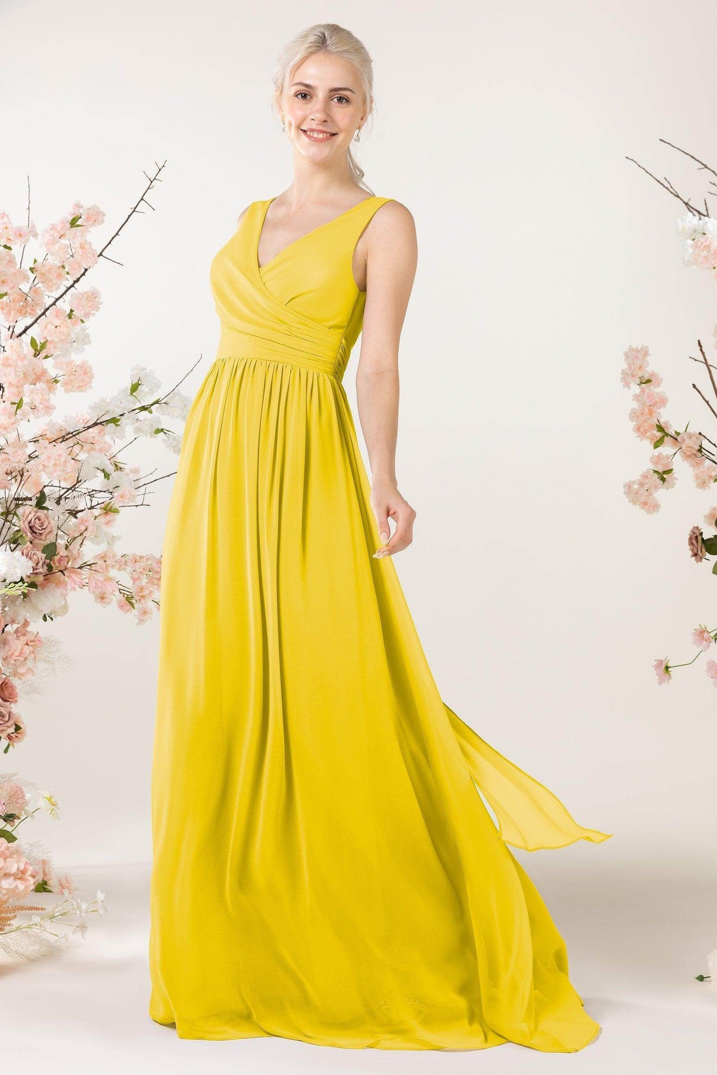 A-Line Sweep-Brush Train Chiffon Bridesmaid Dress CB0456 - COCOMELODY