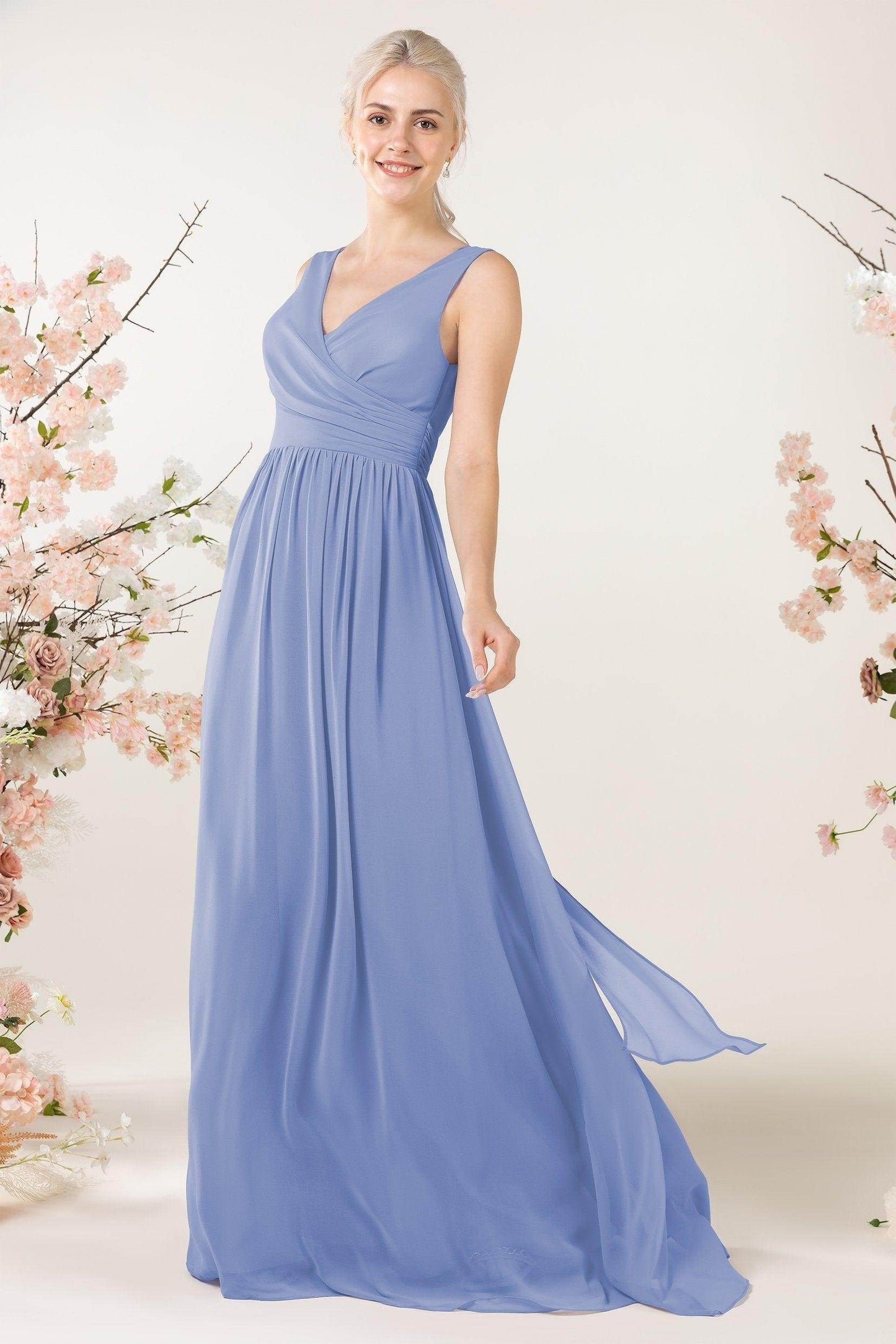 A-Line Sweep-Brush Train Chiffon Bridesmaid Dress CB0456 - COCOMELODY