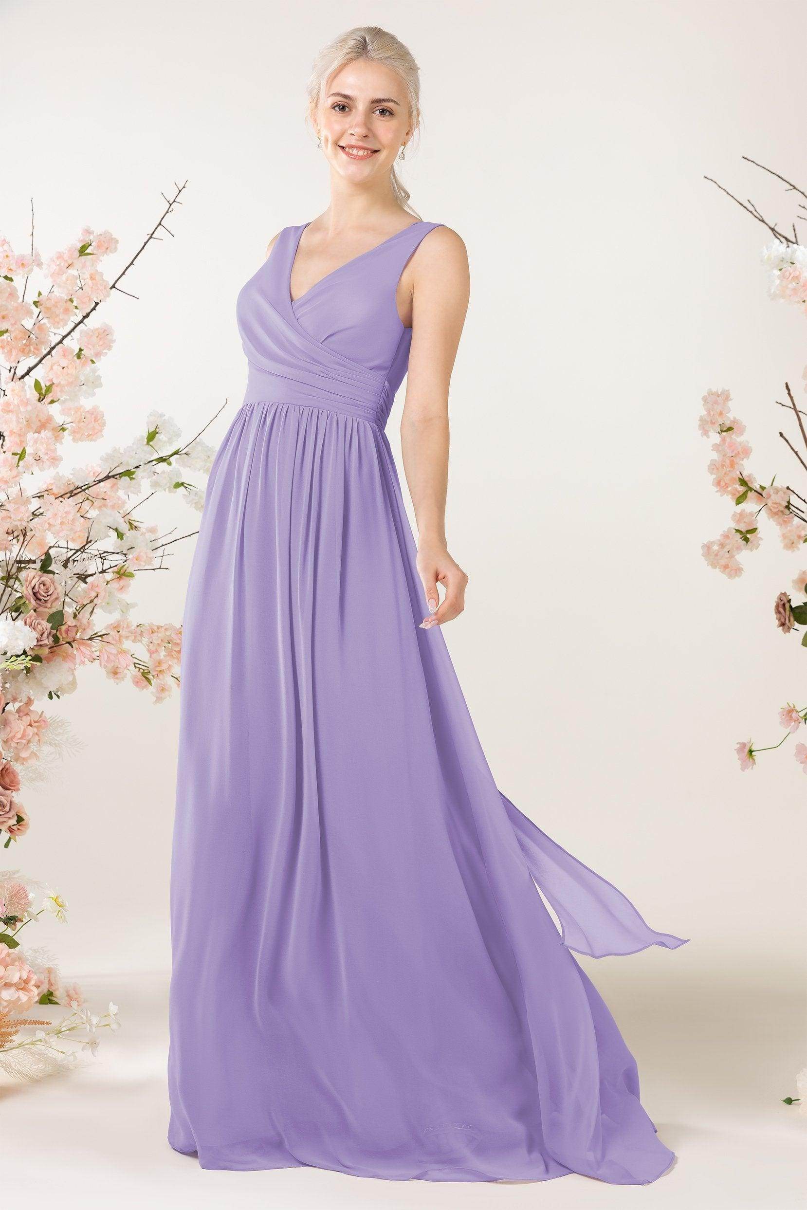 A-Line Sweep-Brush Train Chiffon Bridesmaid Dress CB0456 - COCOMELODY