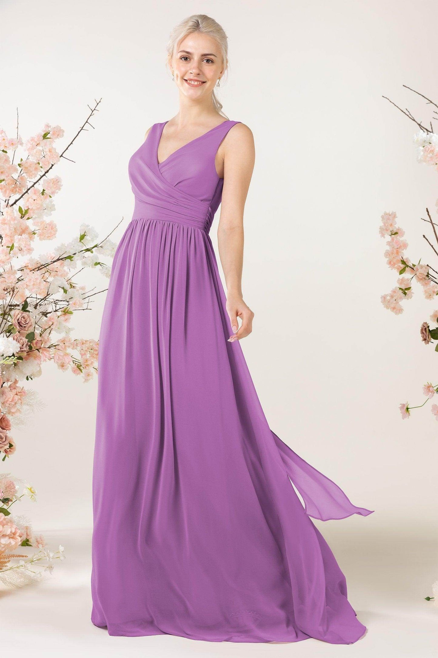 A-Line Sweep-Brush Train Chiffon Bridesmaid Dress CB0456 - COCOMELODY