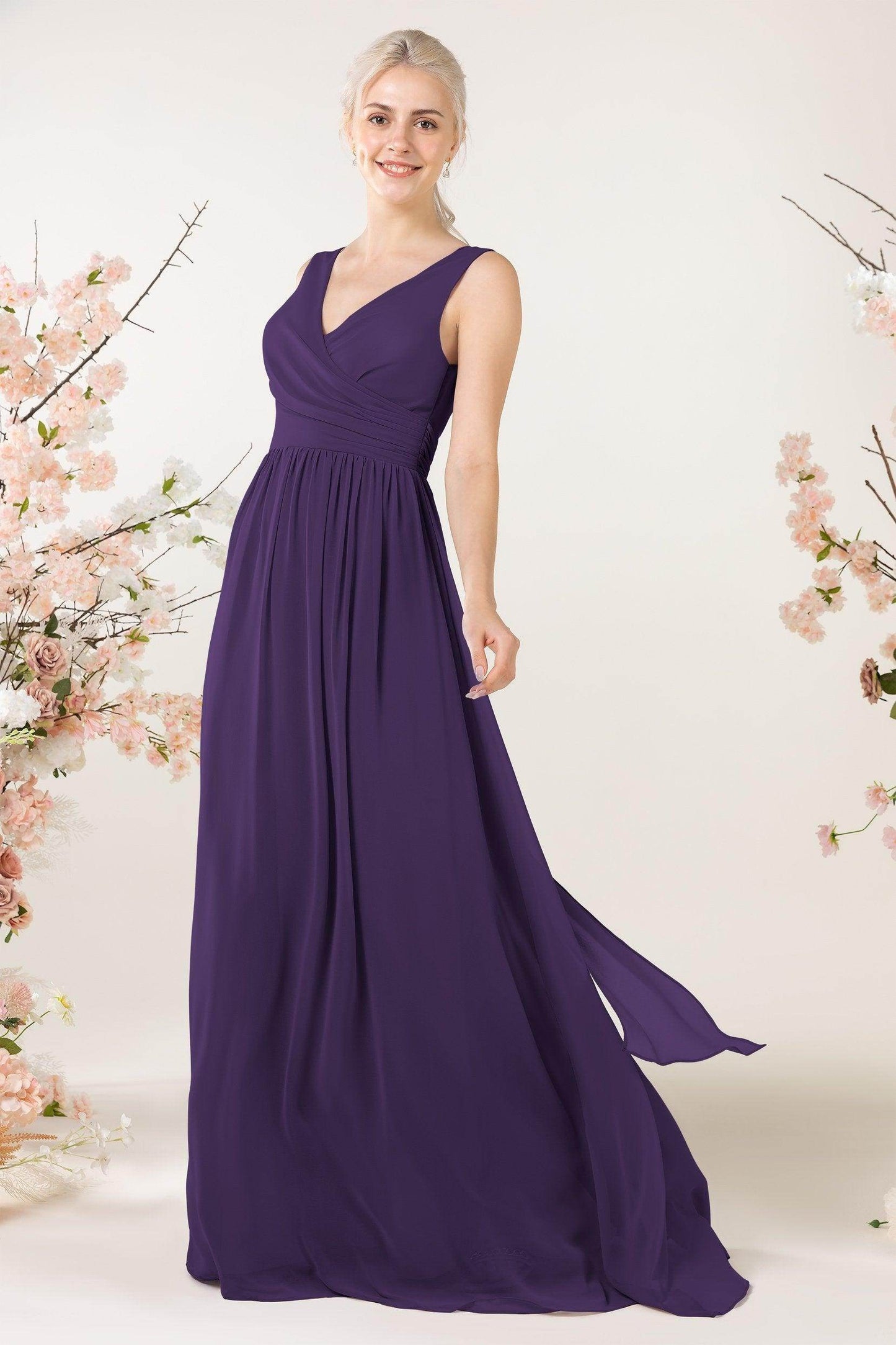 A-Line Sweep-Brush Train Chiffon Bridesmaid Dress CB0456 - COCOMELODY