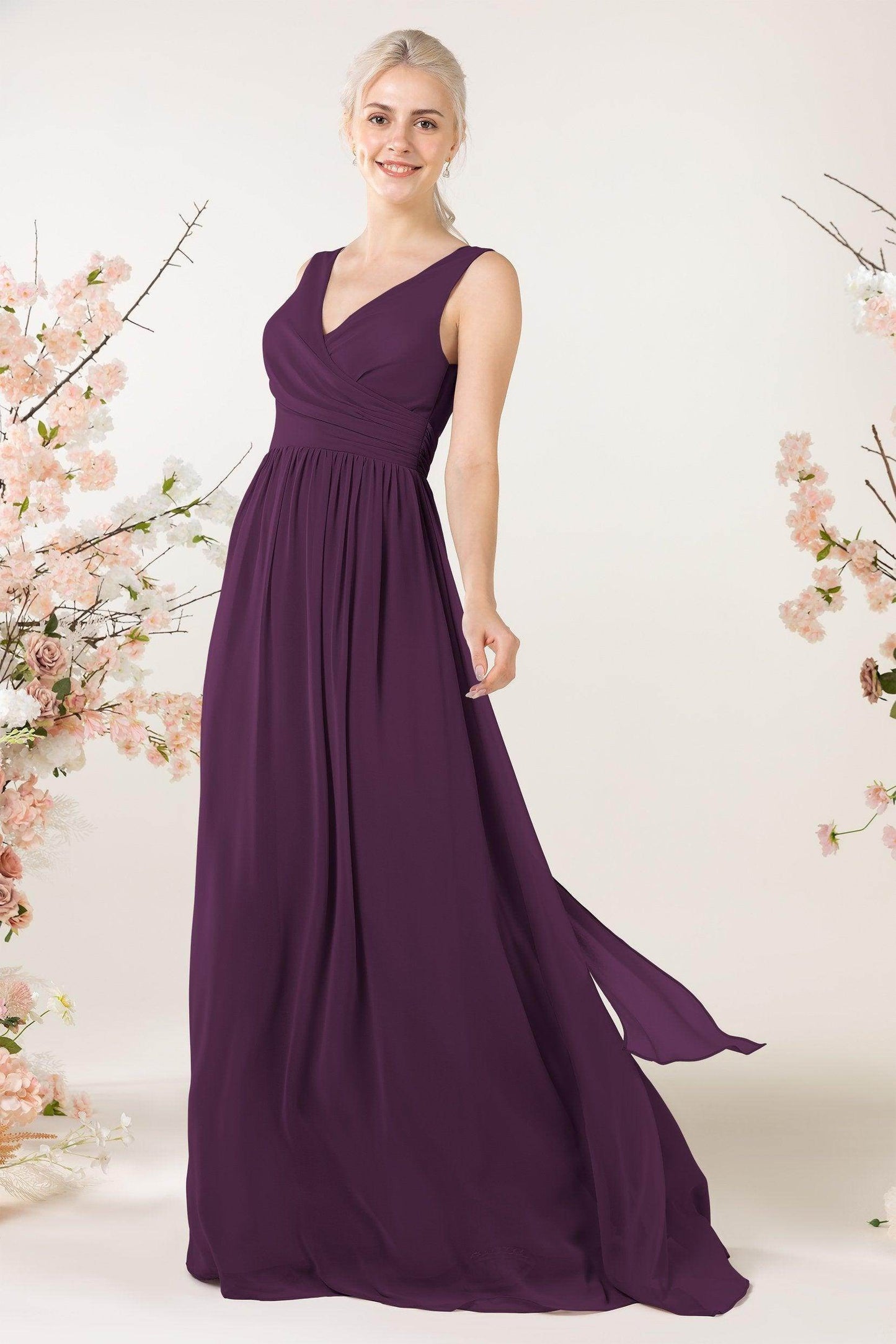 A-Line Sweep-Brush Train Chiffon Bridesmaid Dress CB0456 - COCOMELODY