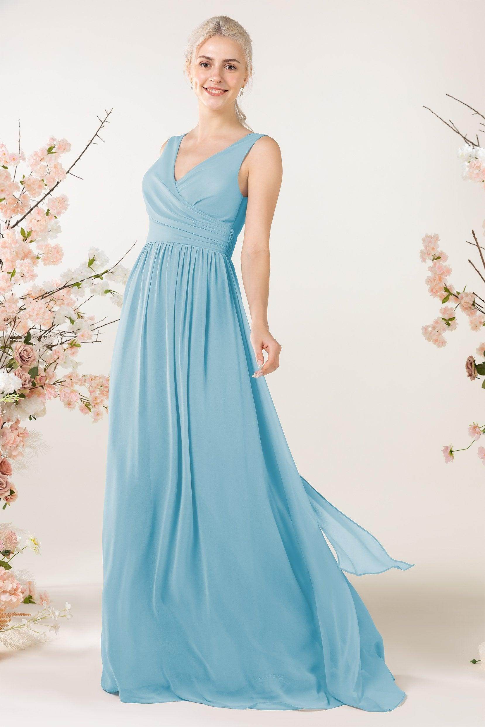 A-Line Sweep-Brush Train Chiffon Bridesmaid Dress CB0456 - COCOMELODY