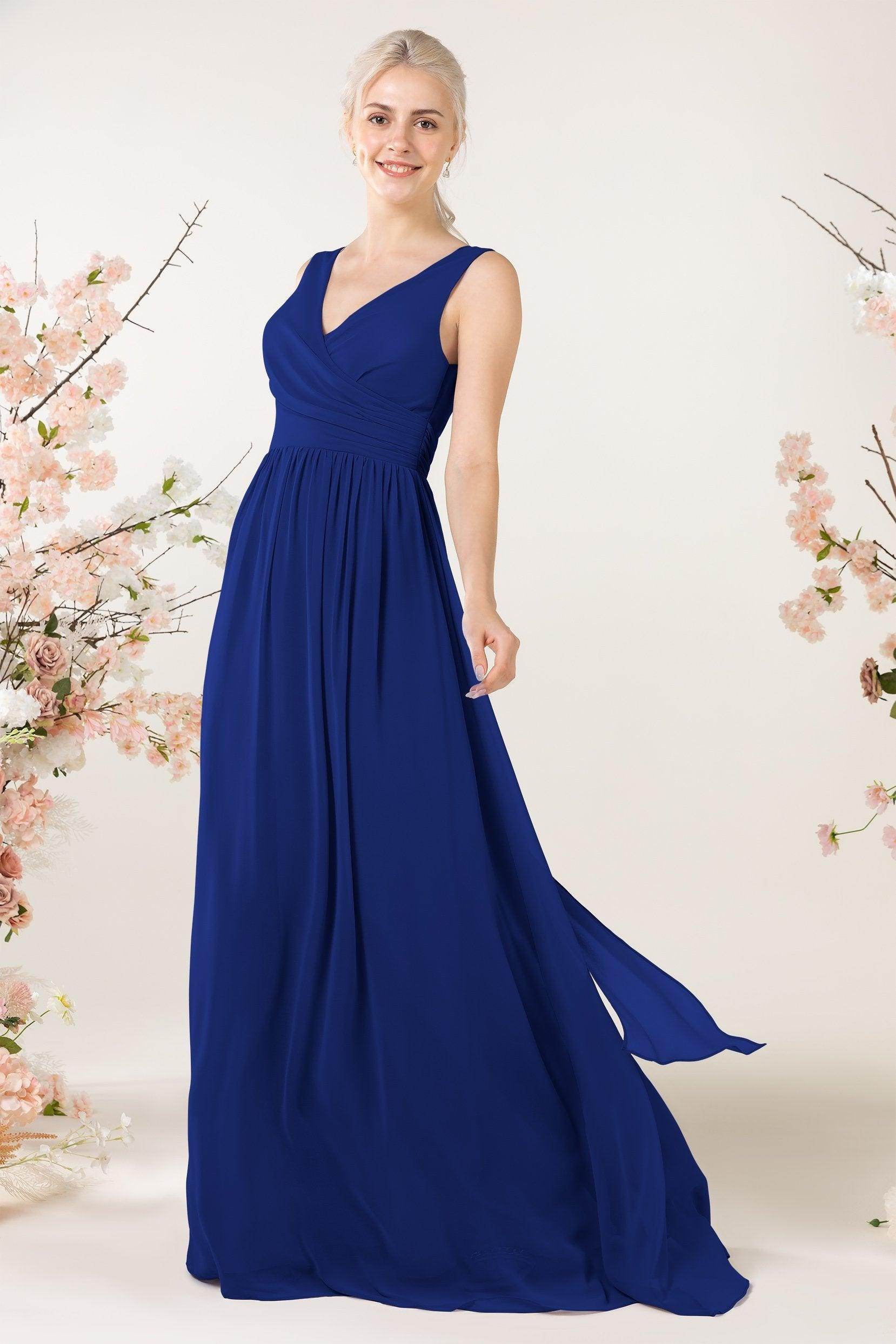 A-Line Sweep-Brush Train Chiffon Bridesmaid Dress CB0456 - COCOMELODY