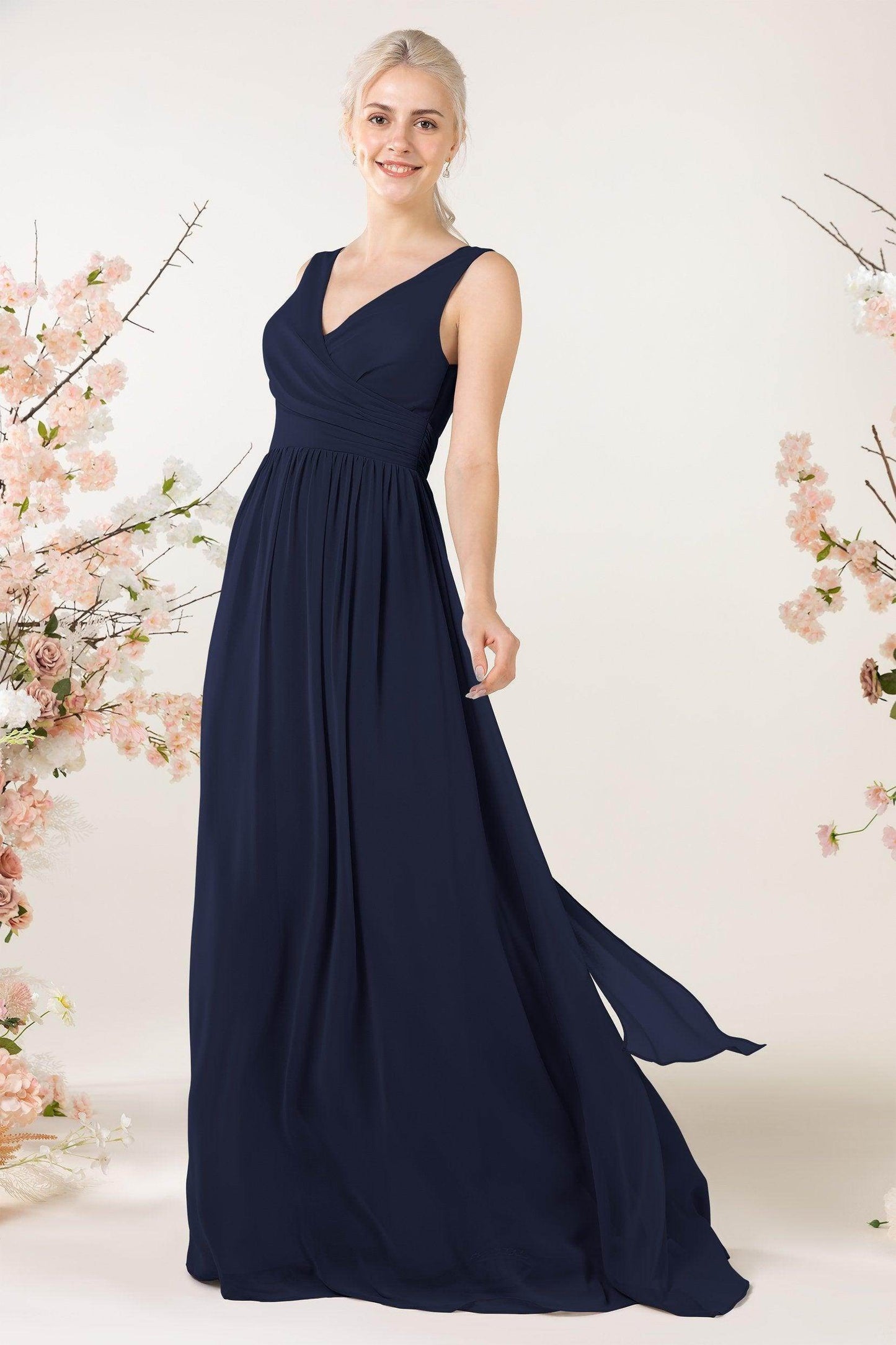 A-Line Sweep-Brush Train Chiffon Bridesmaid Dress CB0456 - COCOMELODY