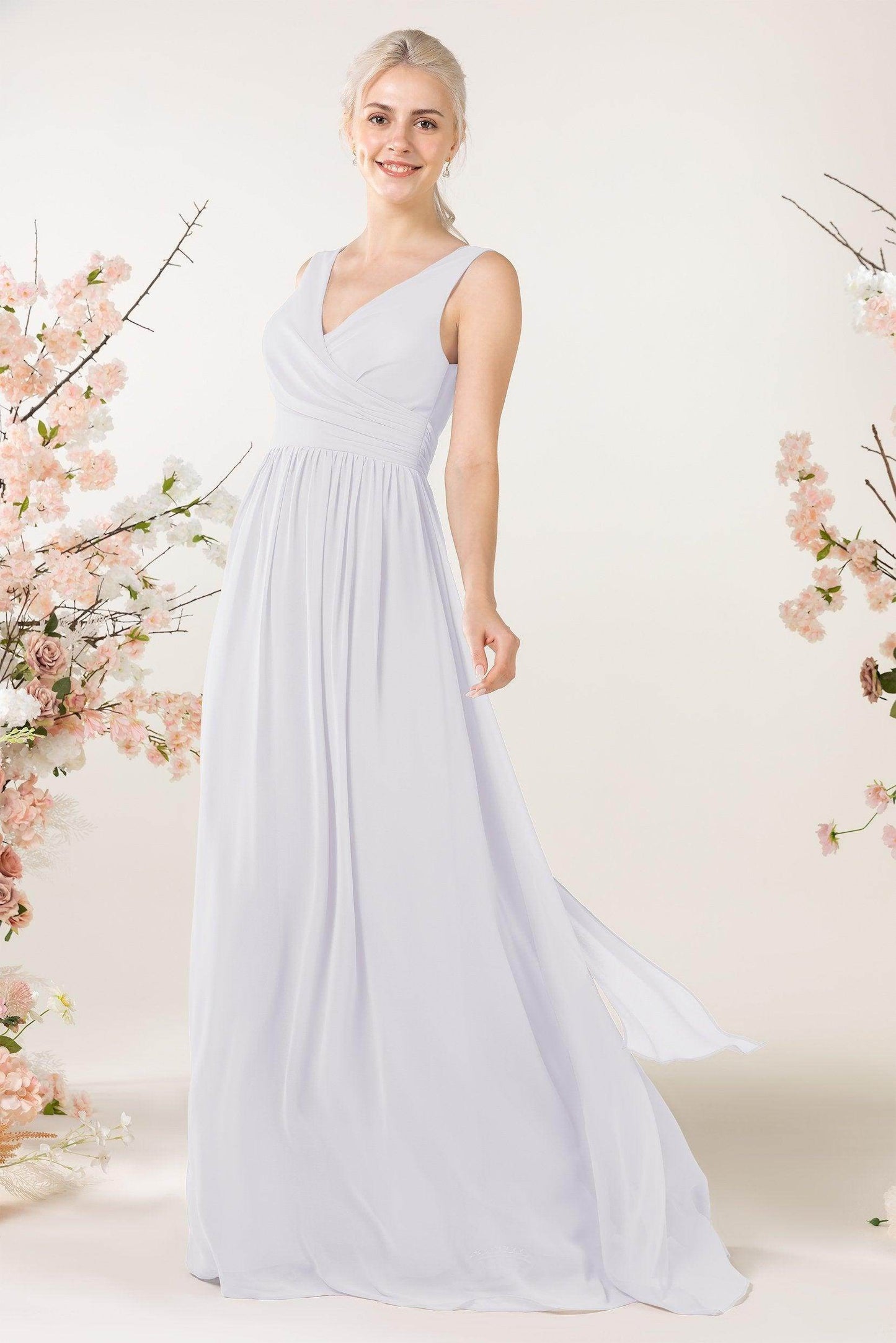 A-Line Sweep-Brush Train Chiffon Bridesmaid Dress CB0456 - COCOMELODY
