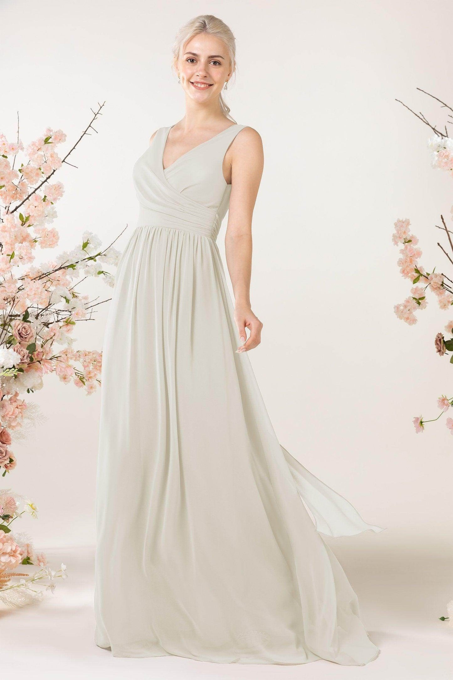 A-Line Sweep-Brush Train Chiffon Bridesmaid Dress CB0456 - COCOMELODY