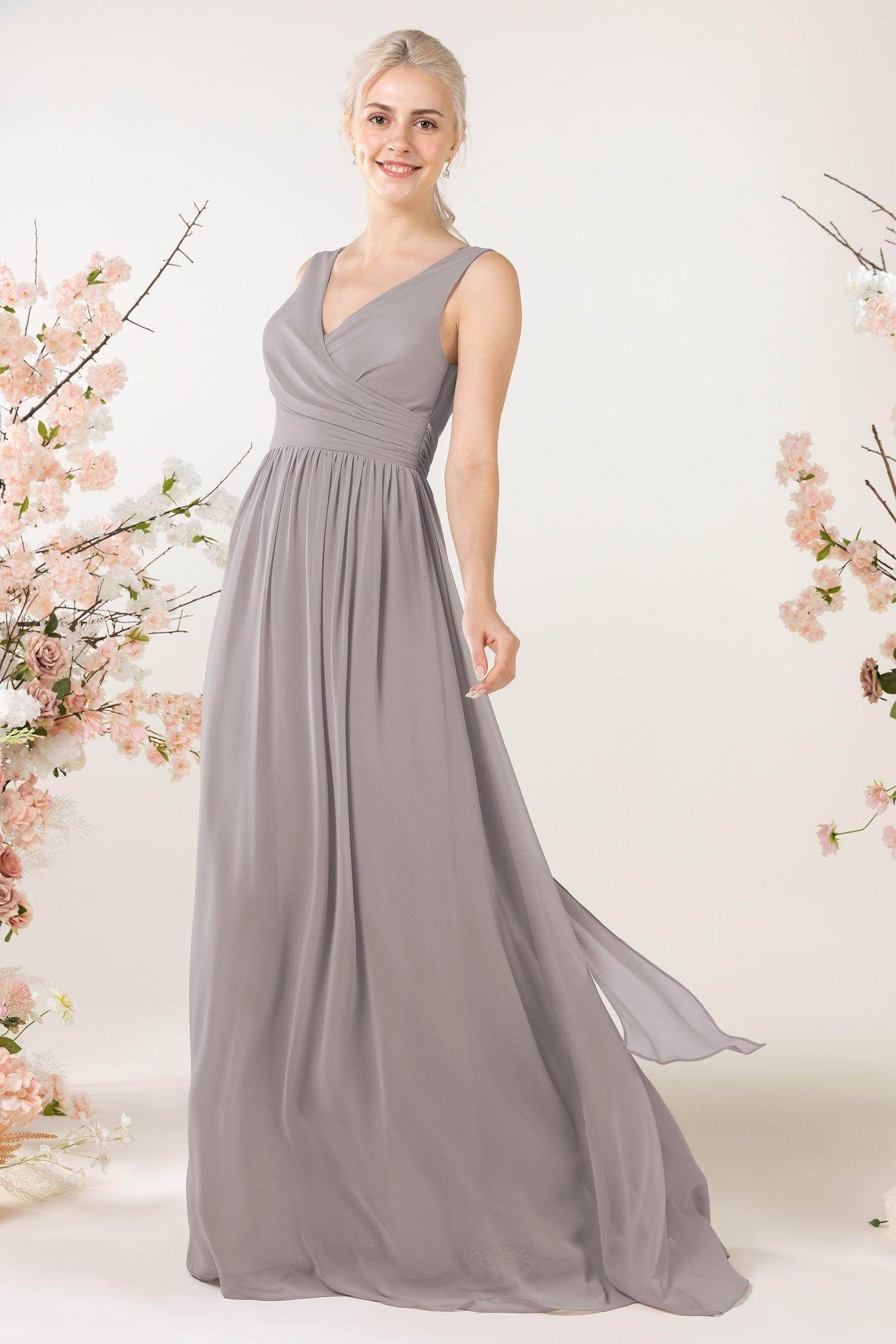 A-Line Sweep-Brush Train Chiffon Bridesmaid Dress CB0456 - COCOMELODY