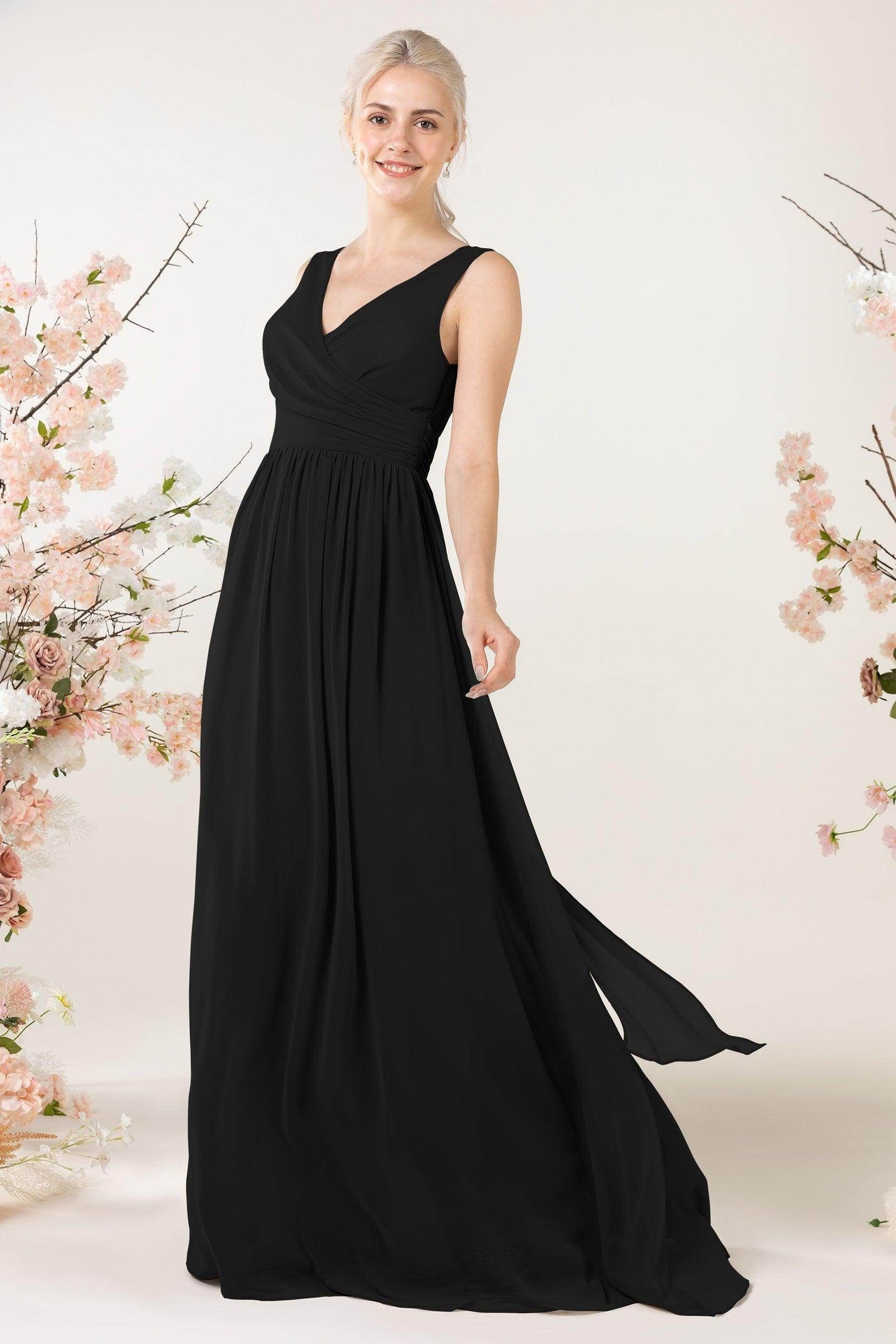 A-Line Sweep-Brush Train Chiffon Bridesmaid Dress CB0456 - COCOMELODY