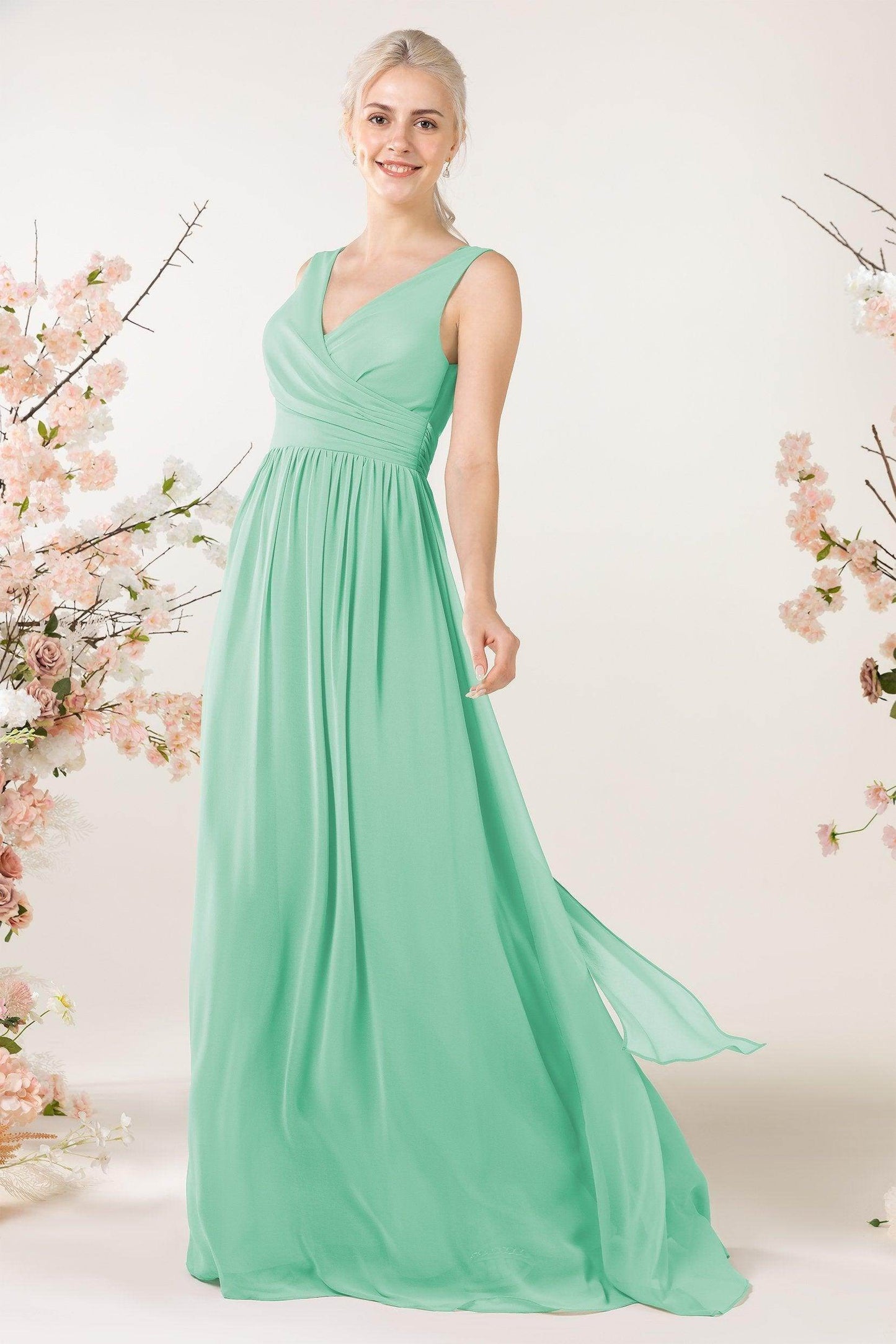 A-Line Sweep-Brush Train Chiffon Bridesmaid Dress CB0456 - COCOMELODY
