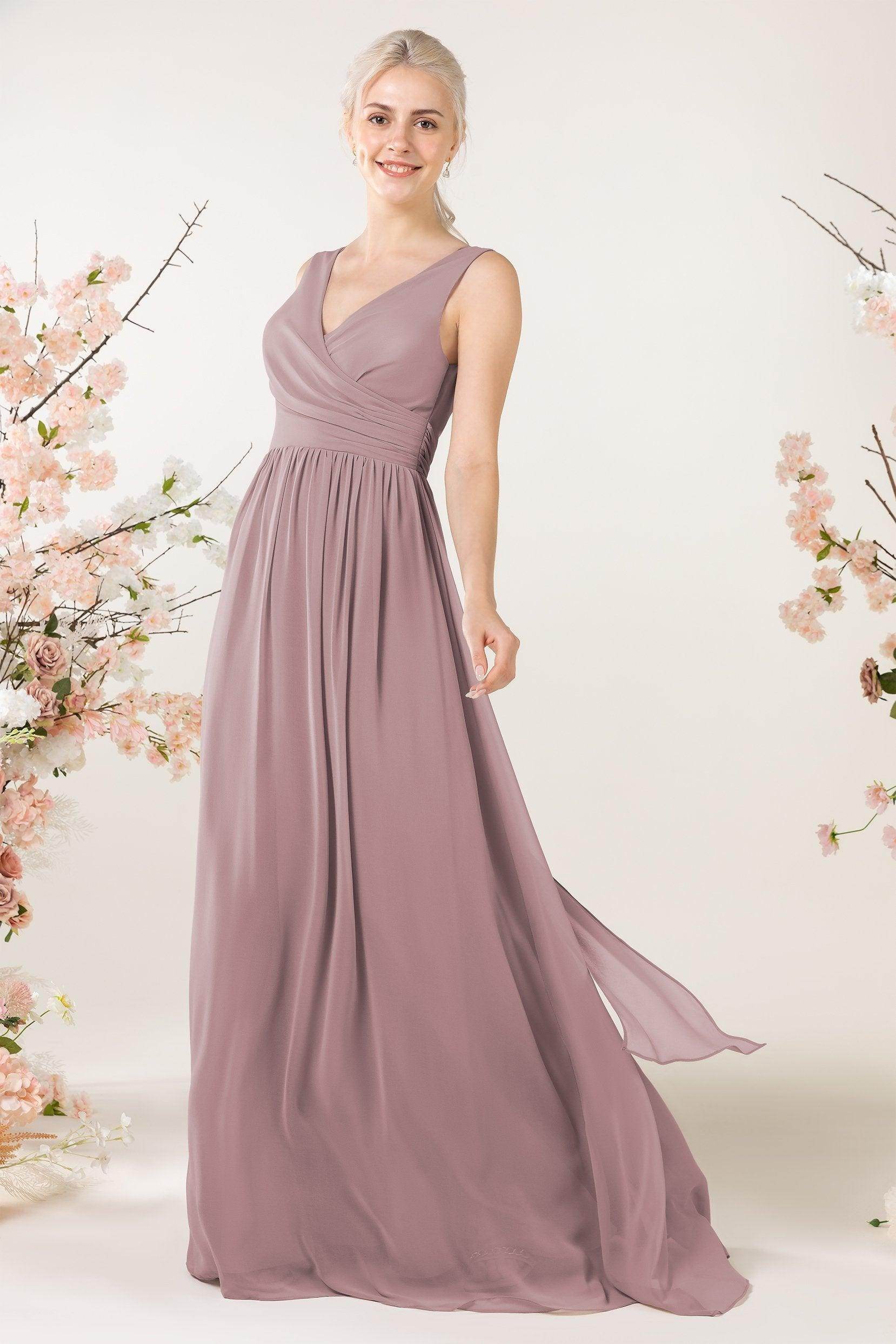 A-Line Sweep-Brush Train Chiffon Bridesmaid Dress CB0456 - COCOMELODY