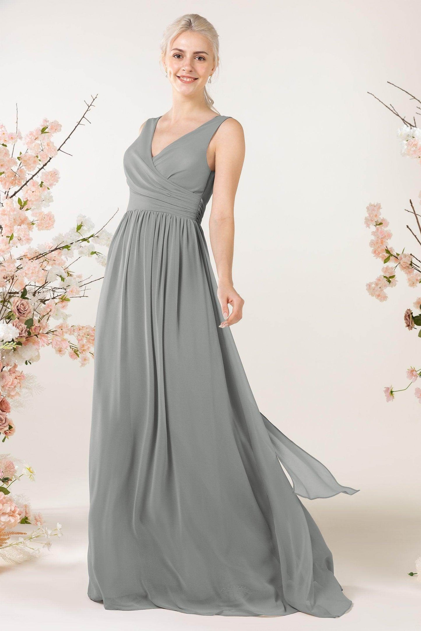 A-Line Sweep-Brush Train Chiffon Bridesmaid Dress CB0456 - COCOMELODY