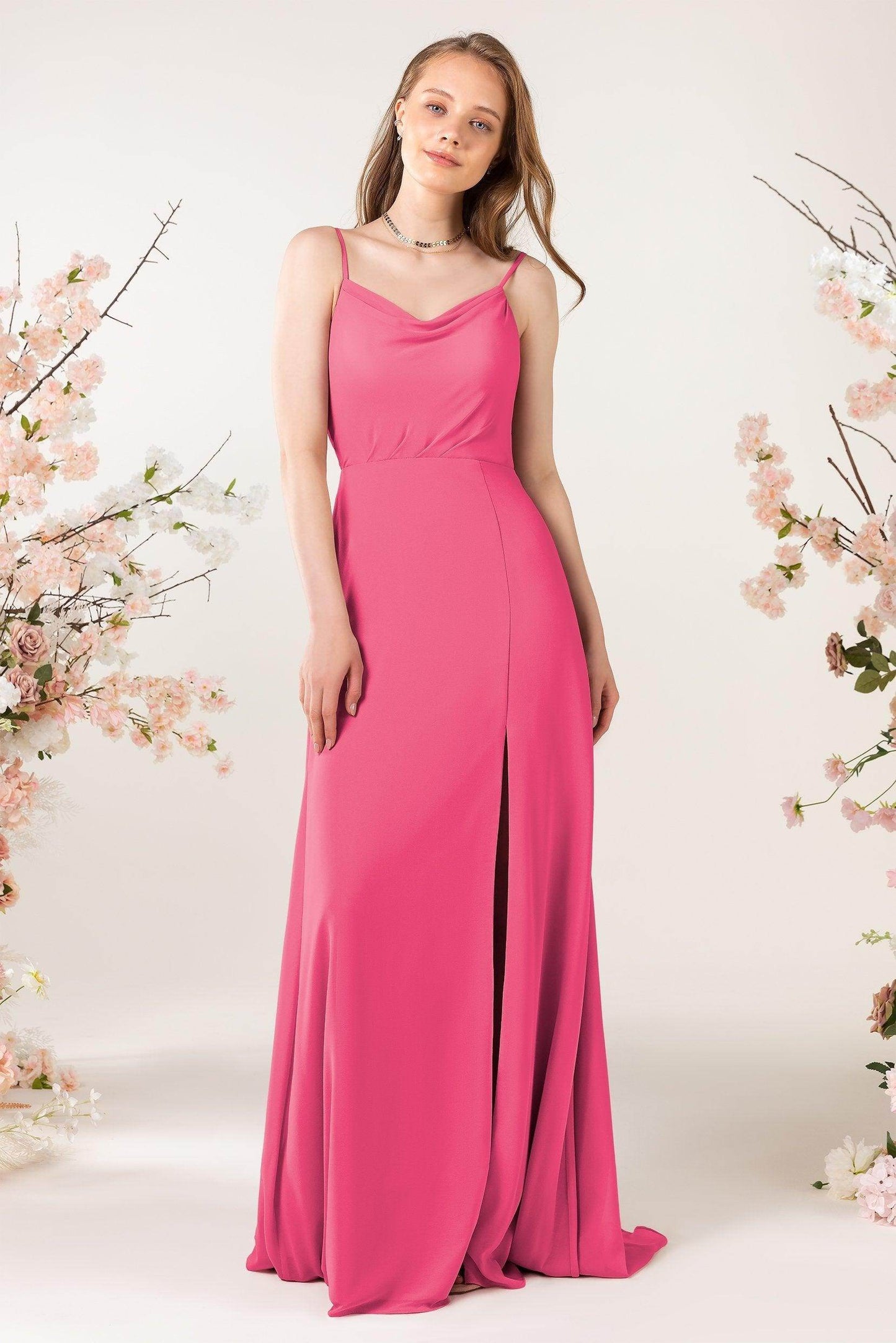 Sheath Sweep-Brush Train Chiffon Bridesmaid Dress CB0457 - COCOMELODY