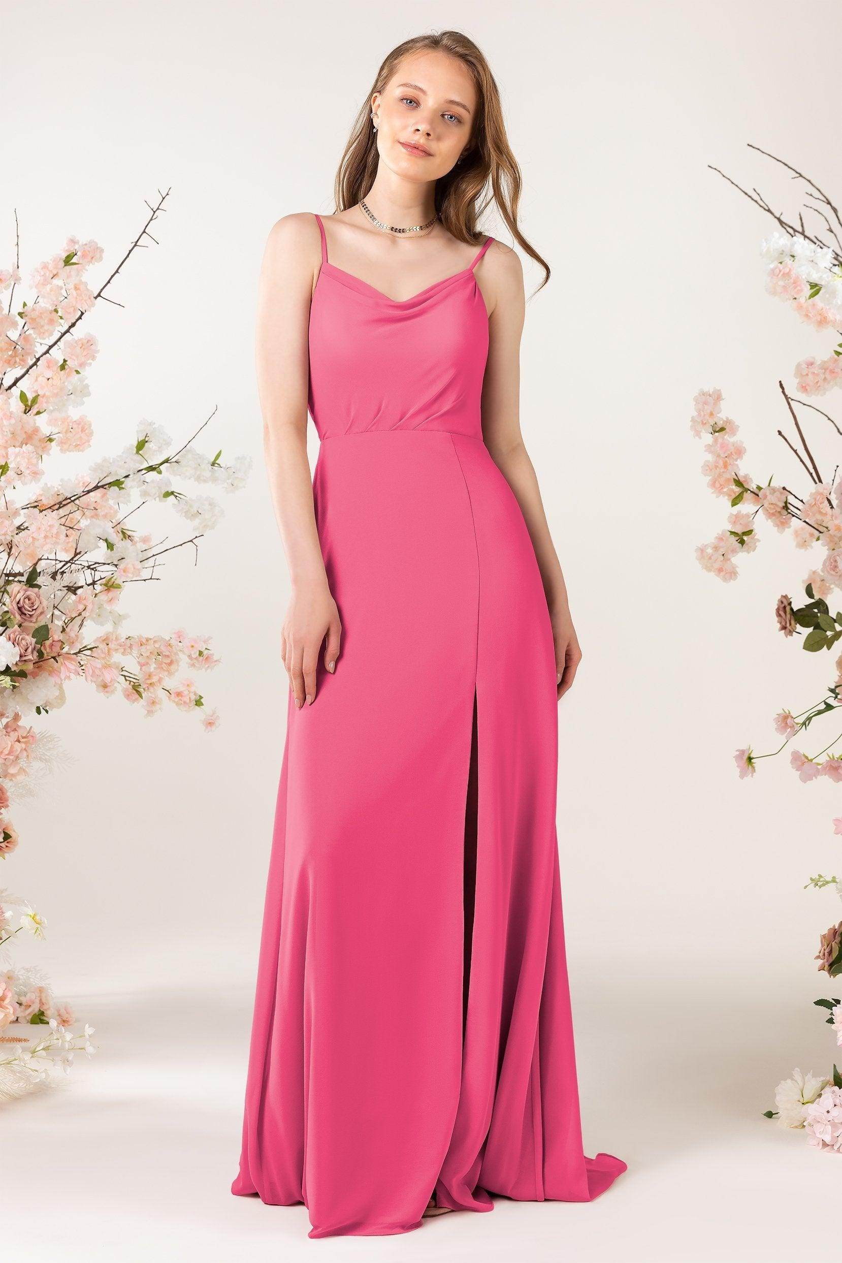 Sheath Sweep-Brush Train Chiffon Bridesmaid Dress CB0457 - COCOMELODY