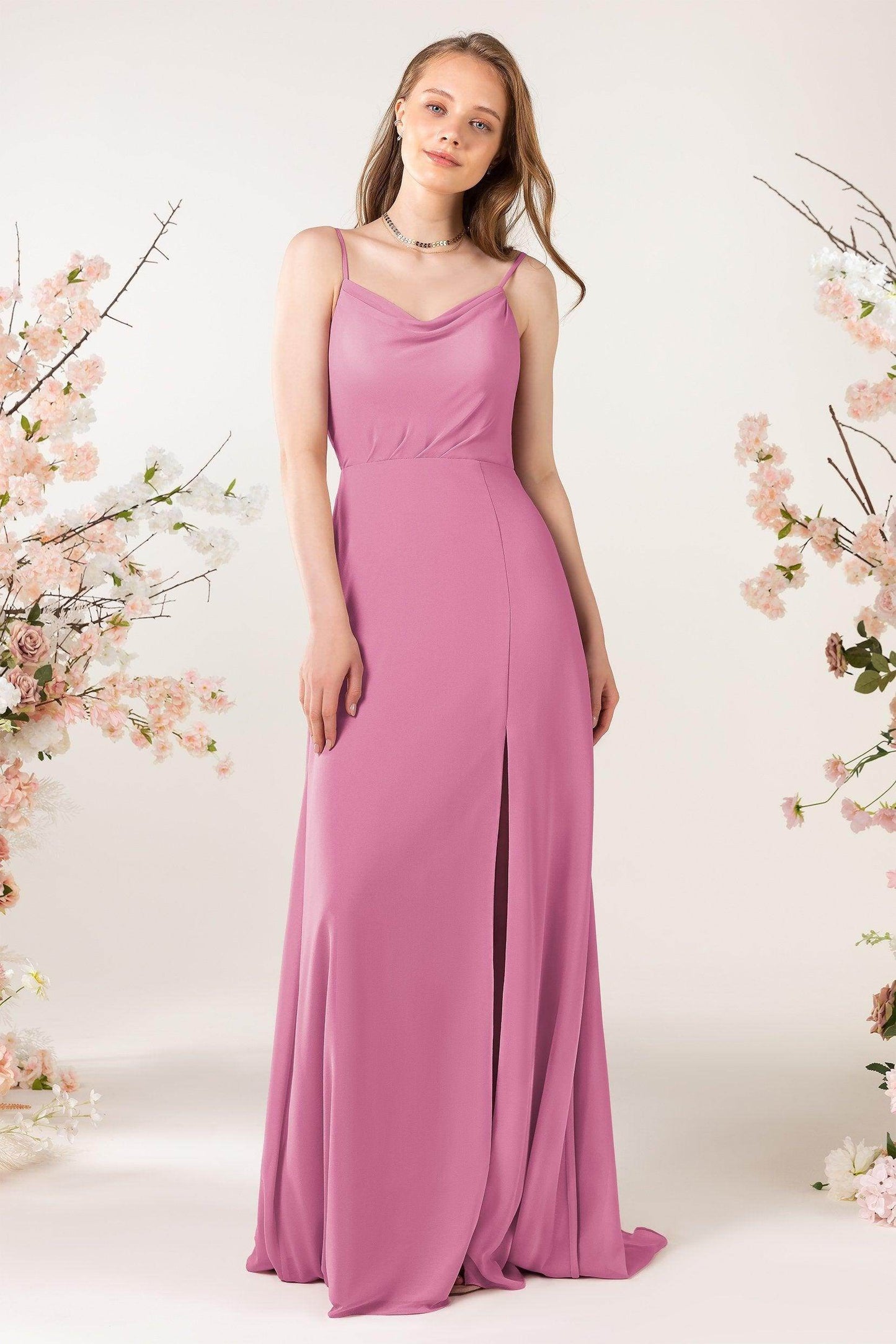 Sheath Sweep-Brush Train Chiffon Bridesmaid Dress CB0457 - COCOMELODY