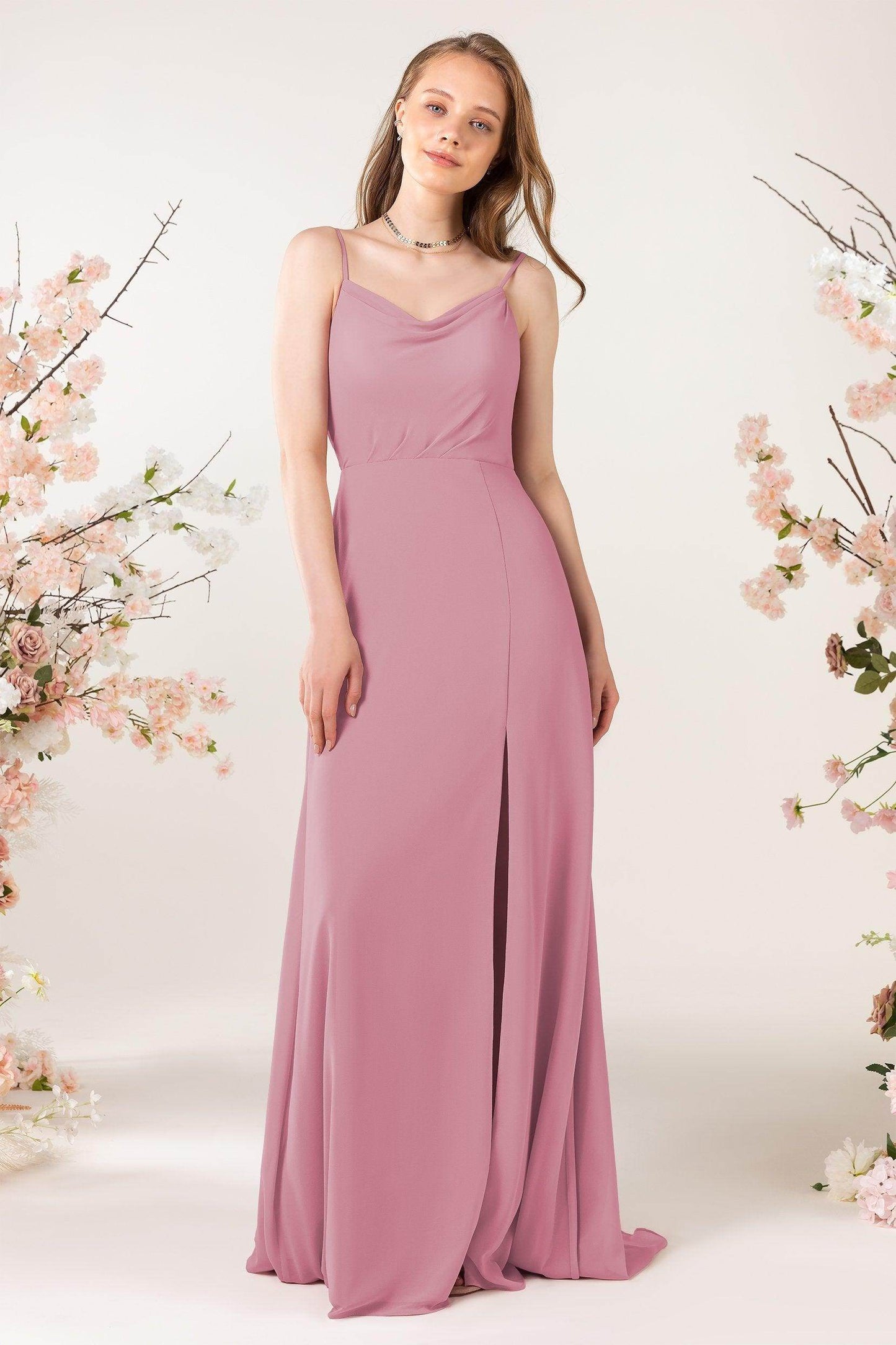 Sheath Sweep-Brush Train Chiffon Bridesmaid Dress CB0457 - COCOMELODY