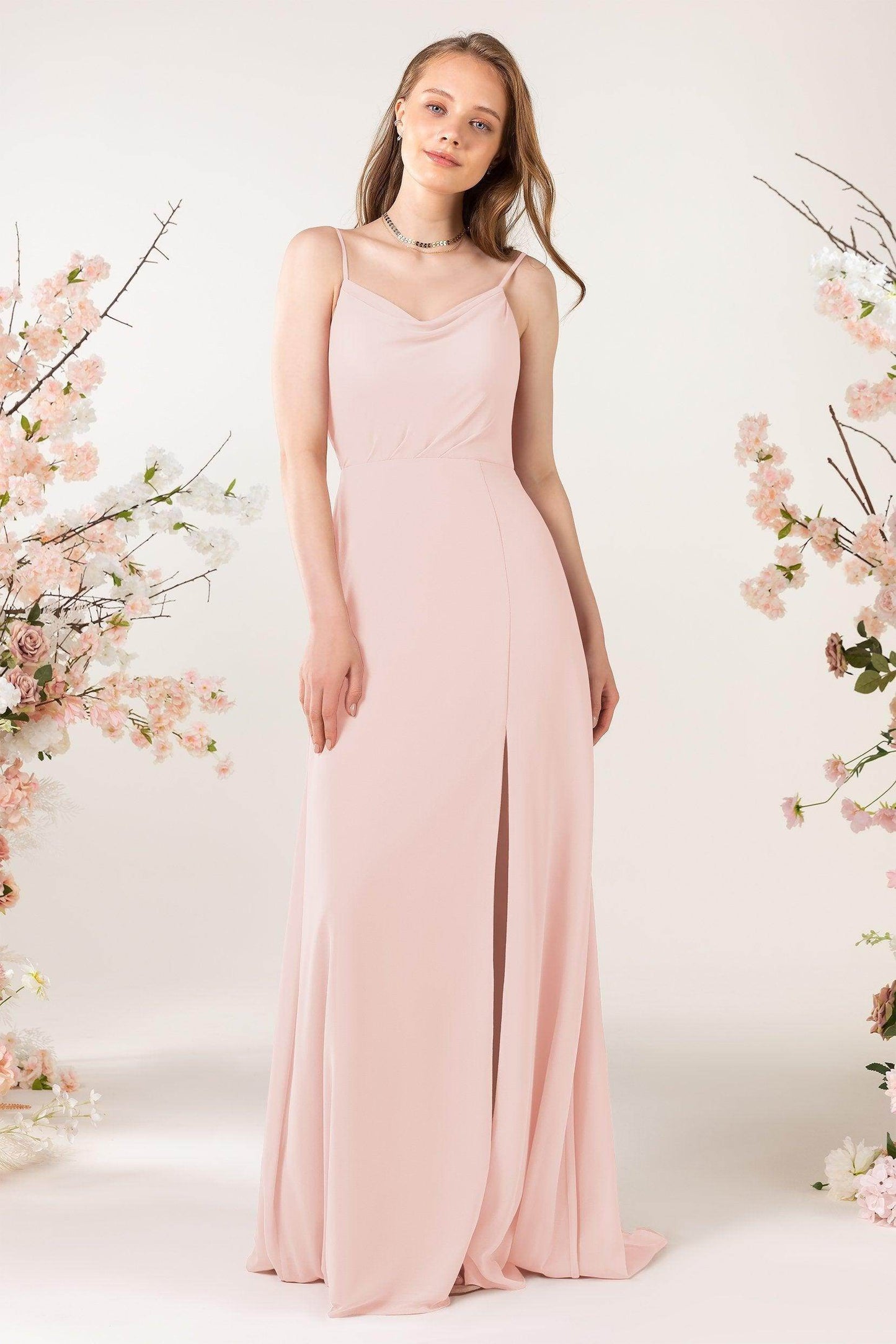 Sheath Sweep-Brush Train Chiffon Bridesmaid Dress CB0457 - COCOMELODY