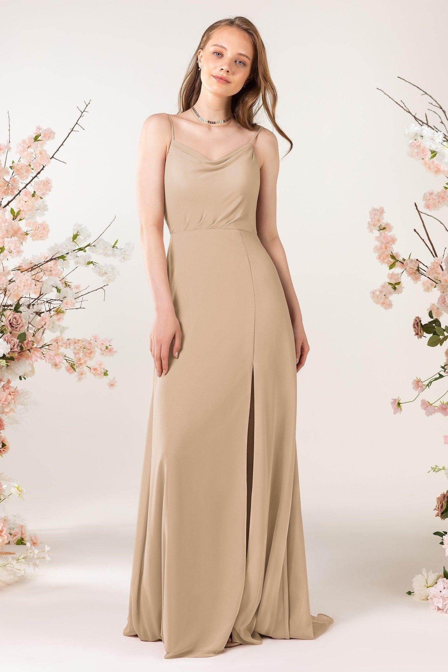 Sheath Sweep-Brush Train Chiffon Bridesmaid Dress CB0457 - COCOMELODY