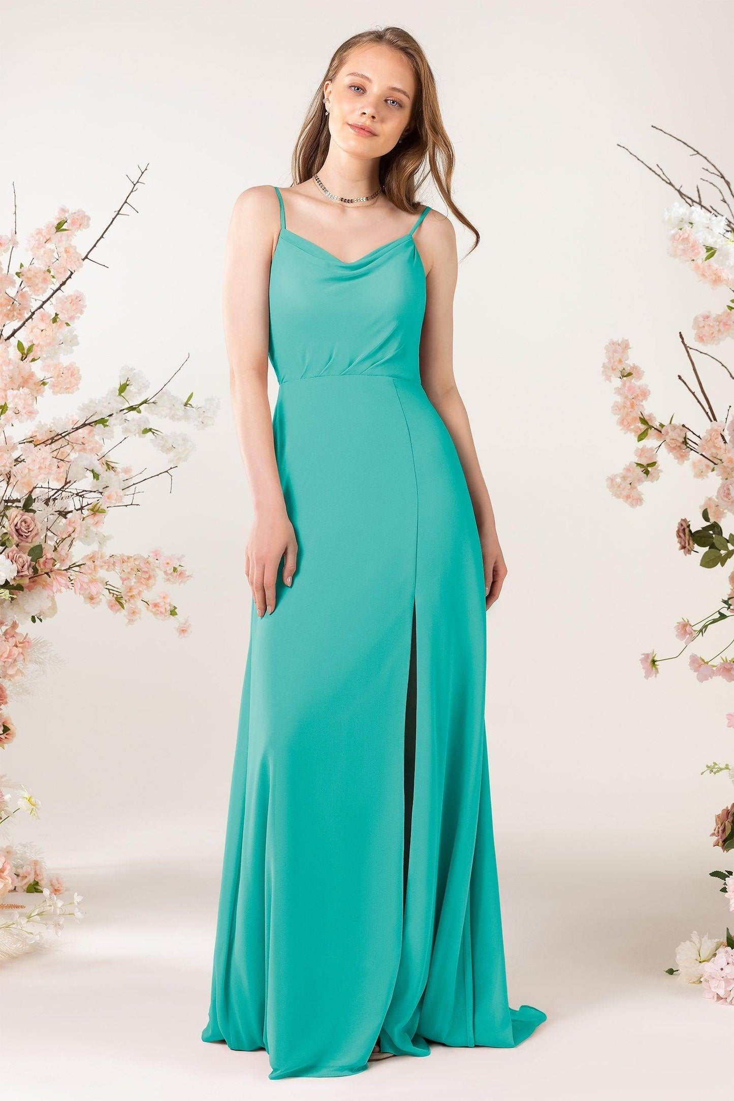 Sheath Sweep-Brush Train Chiffon Bridesmaid Dress CB0457 - COCOMELODY