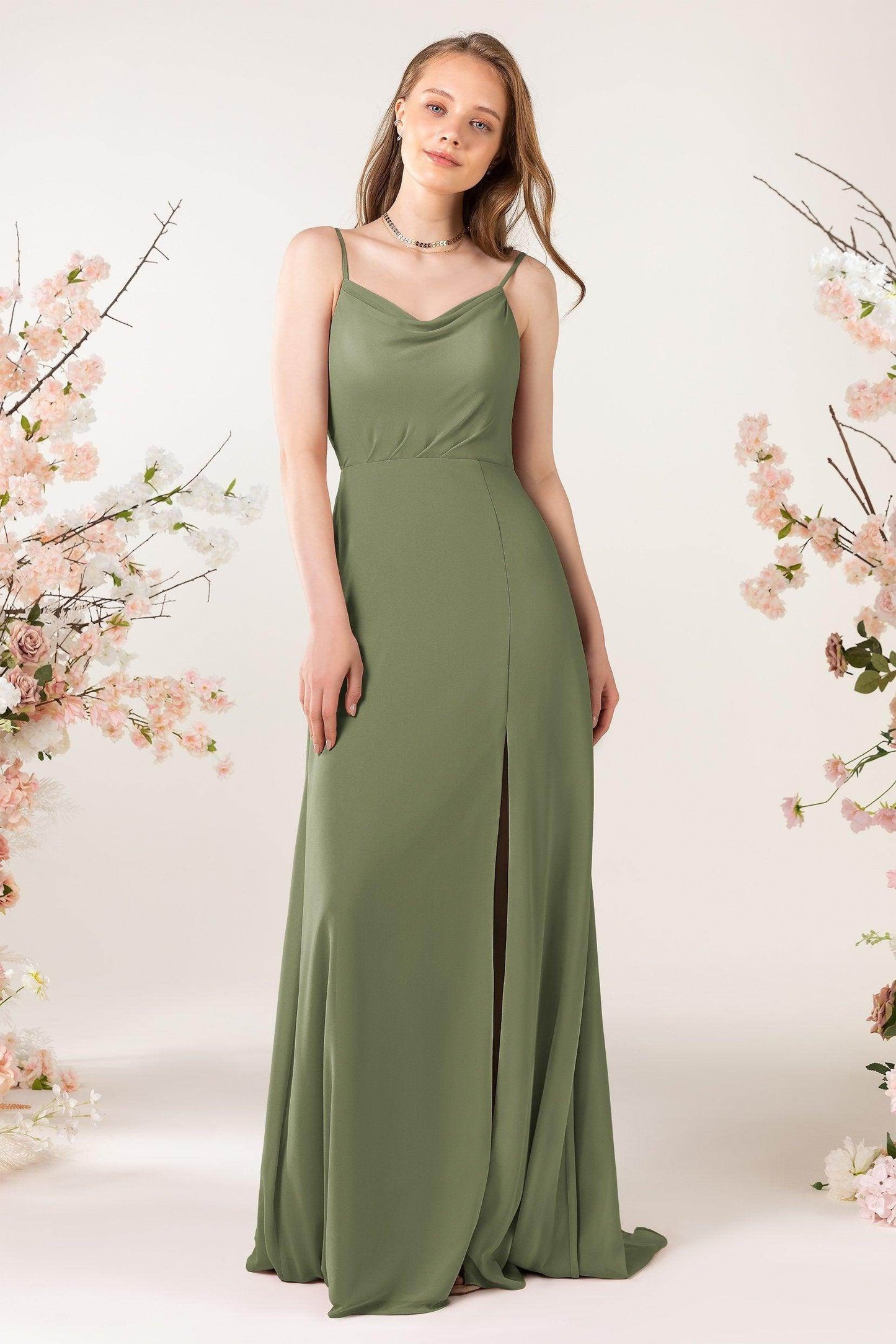Sheath Sweep-Brush Train Chiffon Bridesmaid Dress CB0457 - COCOMELODY