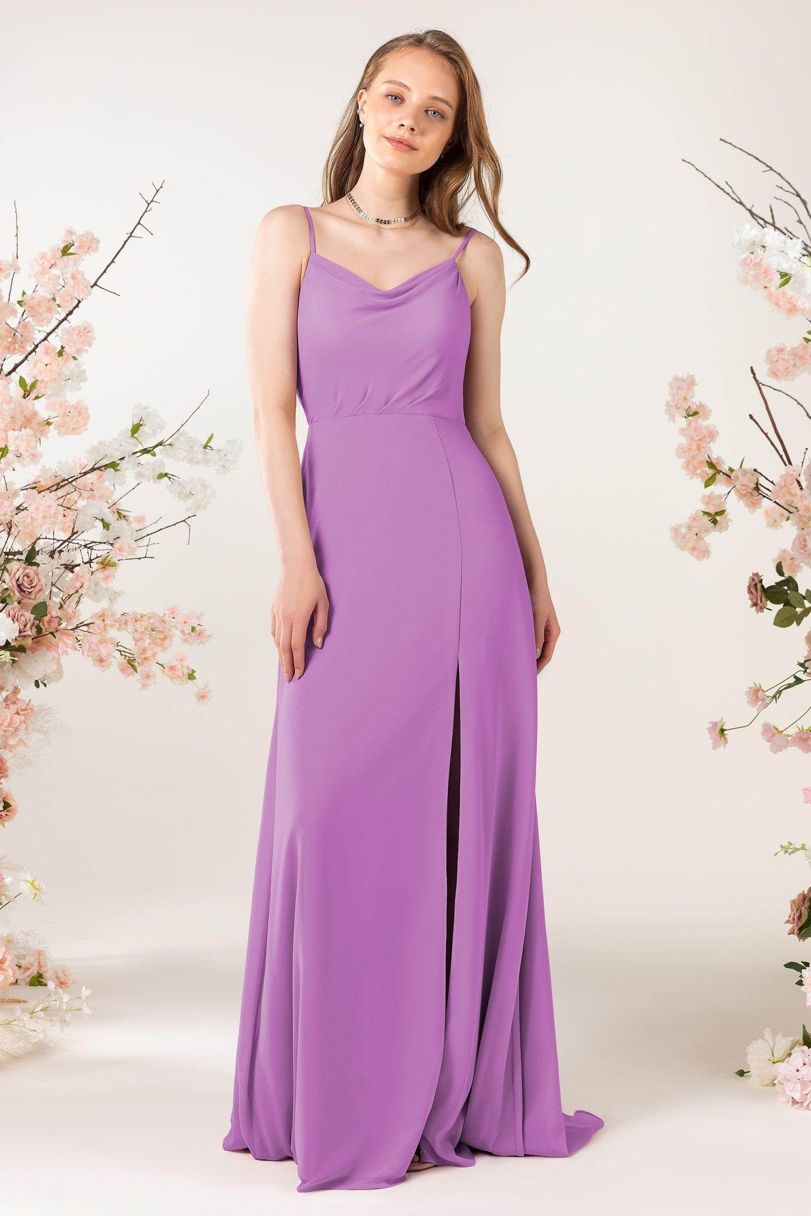 Sheath Sweep-Brush Train Chiffon Bridesmaid Dress CB0457 - COCOMELODY