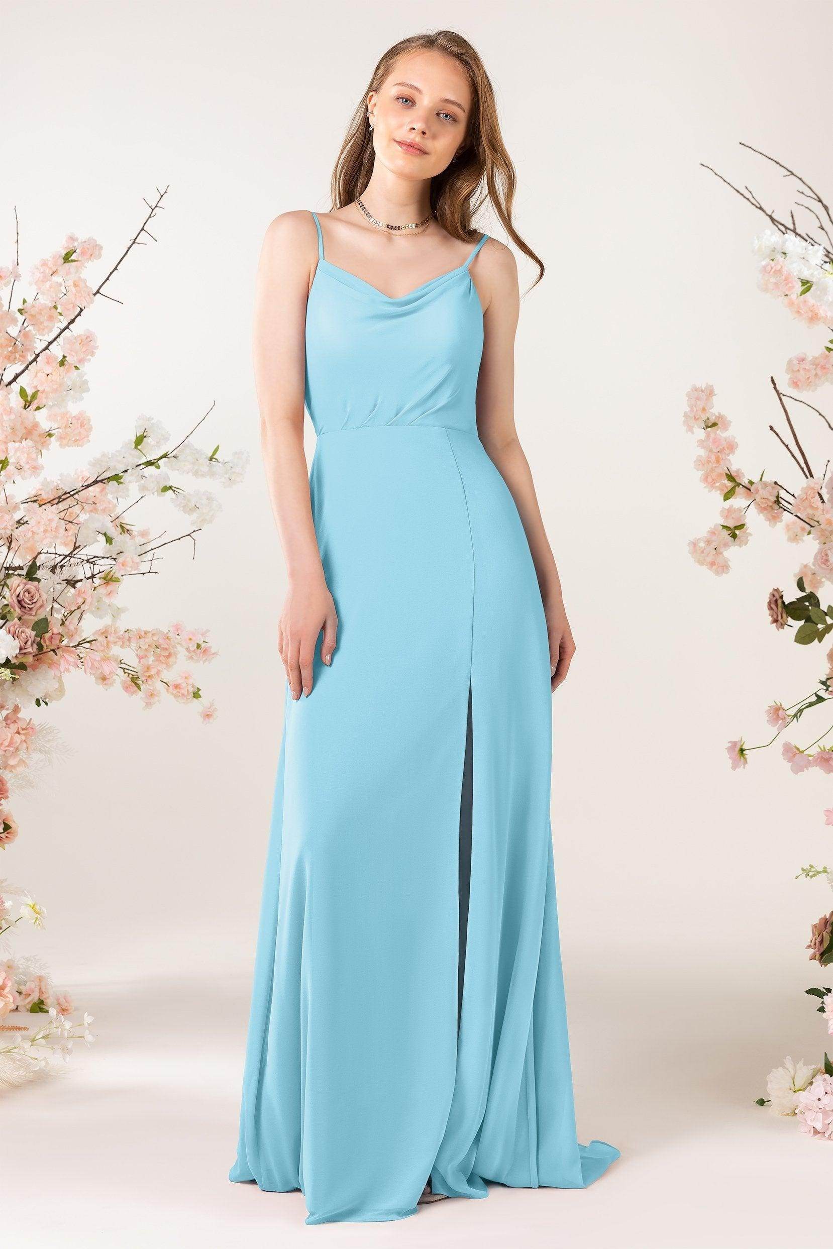 Sheath Sweep-Brush Train Chiffon Bridesmaid Dress CB0457 - COCOMELODY