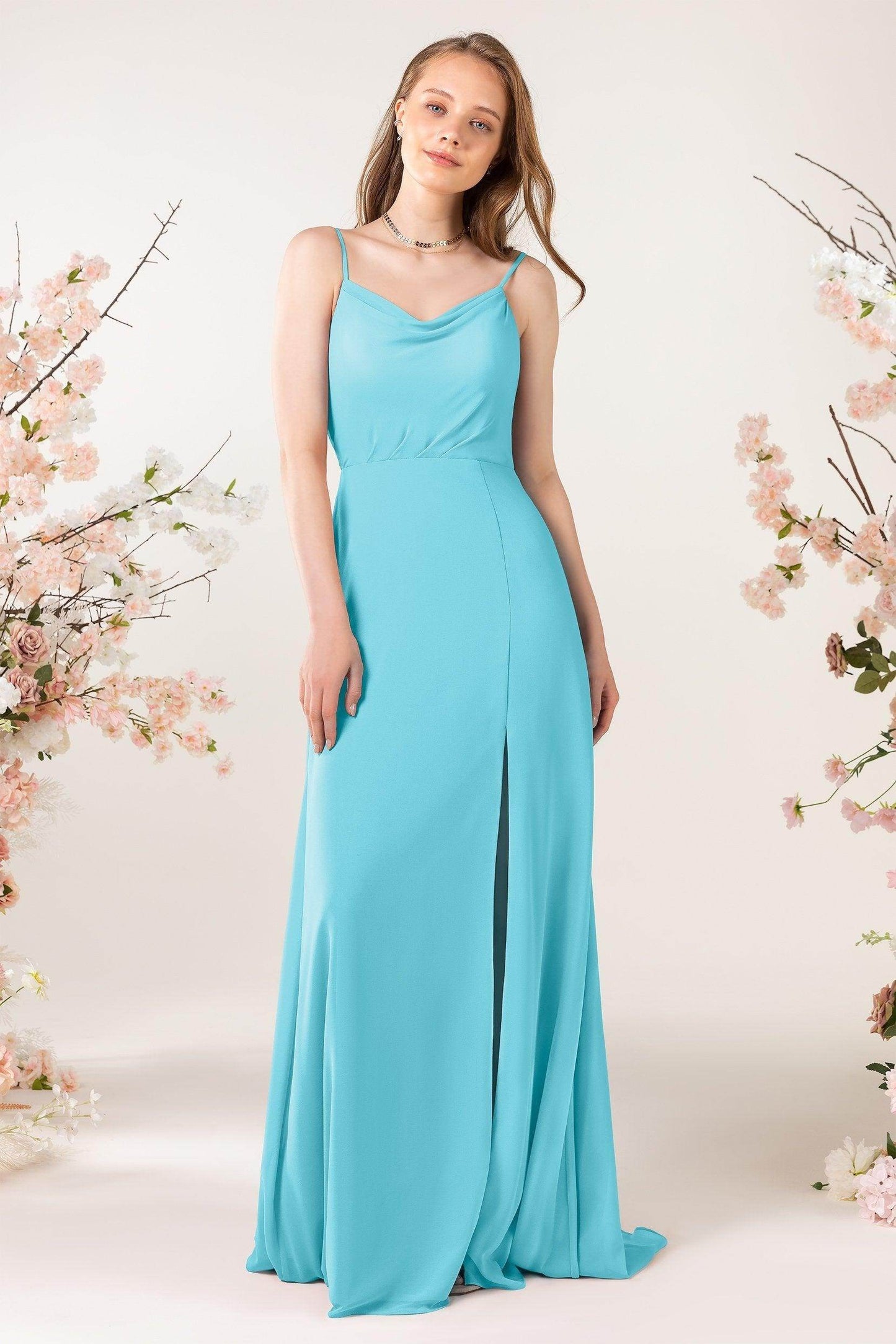 Sheath Sweep-Brush Train Chiffon Bridesmaid Dress CB0457 - COCOMELODY