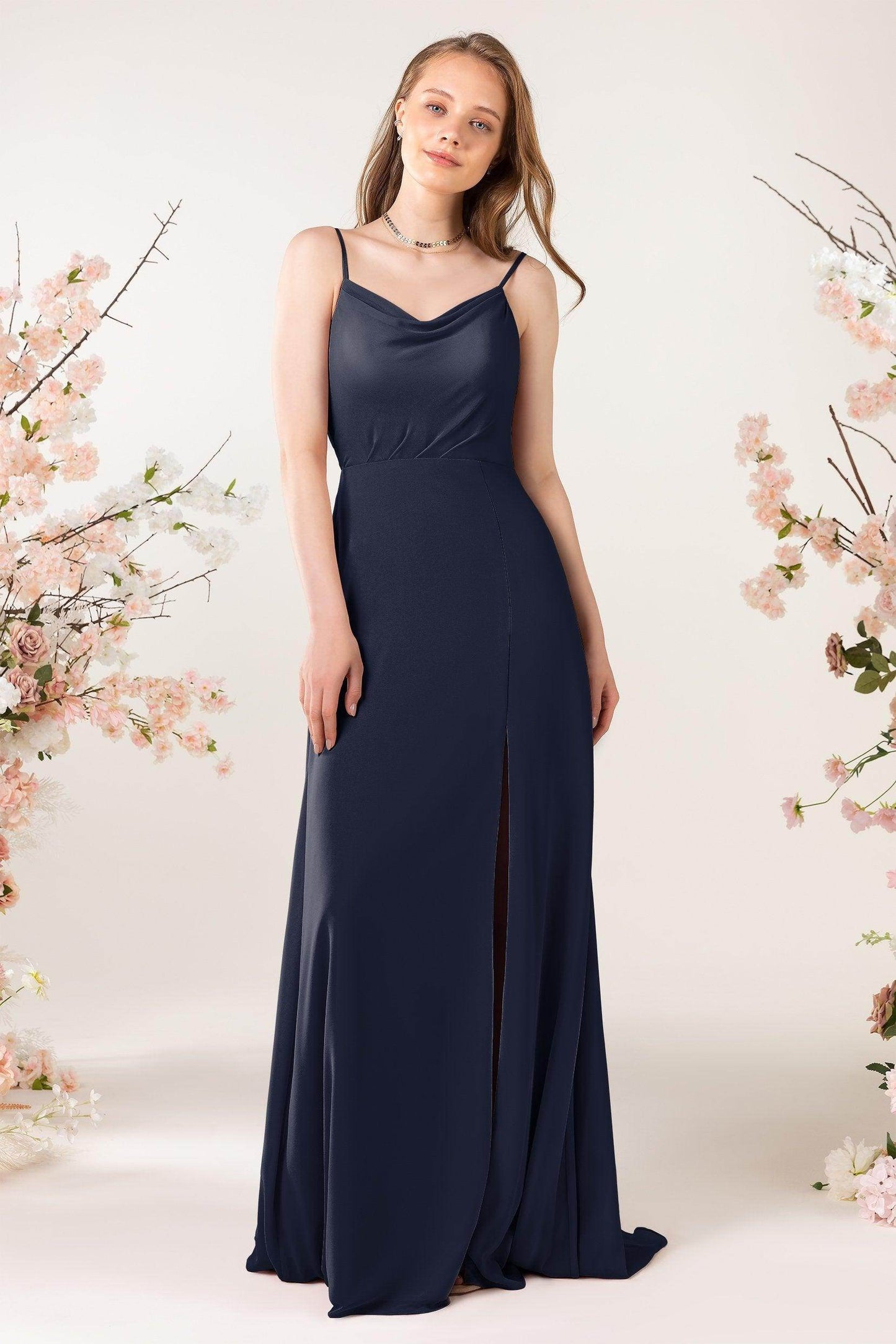 Sheath Sweep-Brush Train Chiffon Bridesmaid Dress CB0457 - COCOMELODY