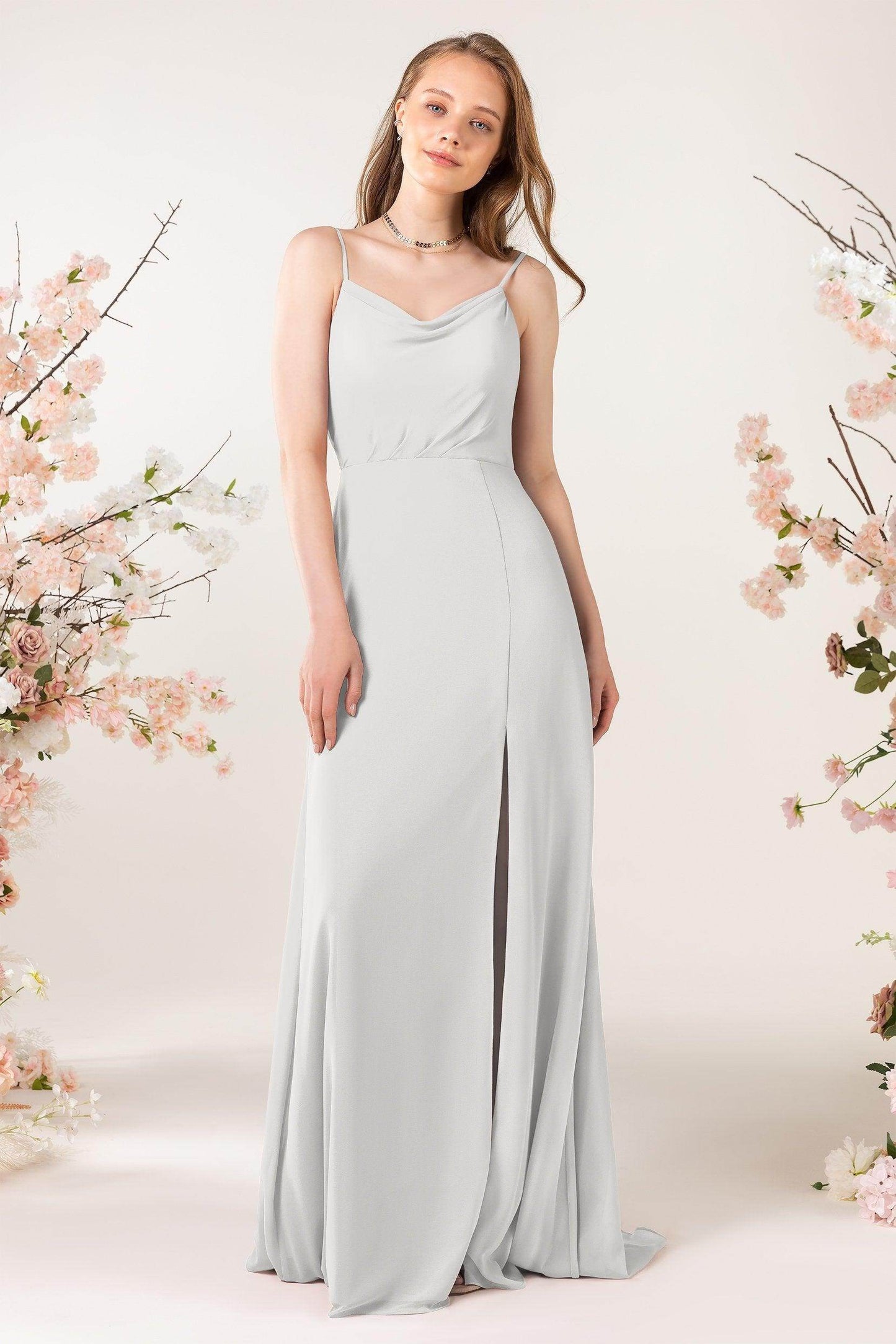 Sheath Sweep-Brush Train Chiffon Bridesmaid Dress CB0457 - COCOMELODY