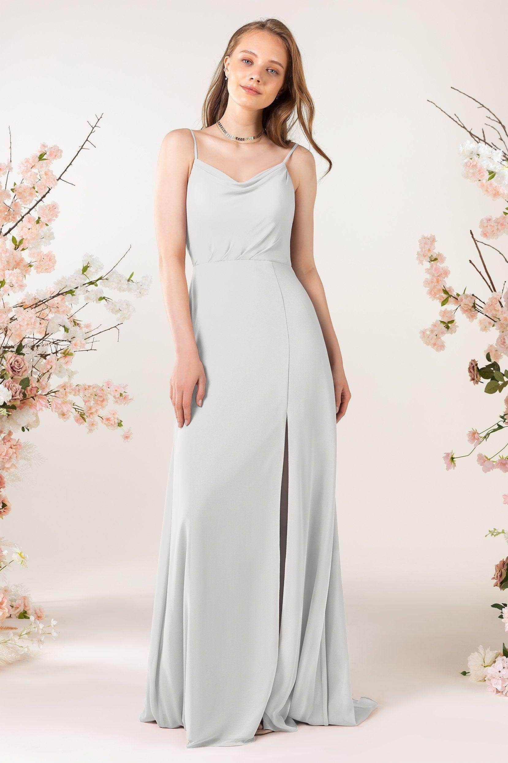 Sheath Sweep-Brush Train Chiffon Bridesmaid Dress CB0457 - COCOMELODY