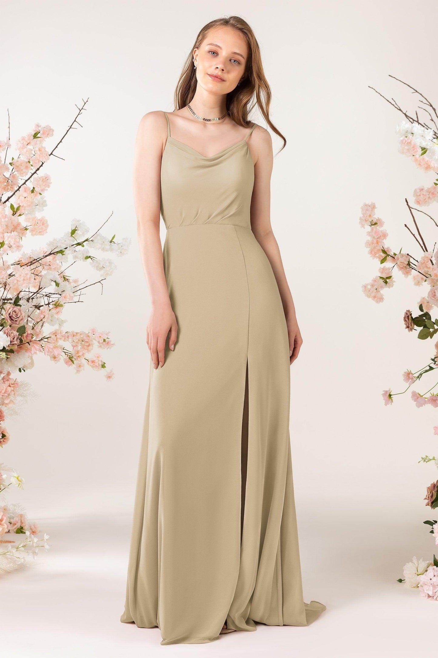Sheath Sweep-Brush Train Chiffon Bridesmaid Dress CB0457 - COCOMELODY
