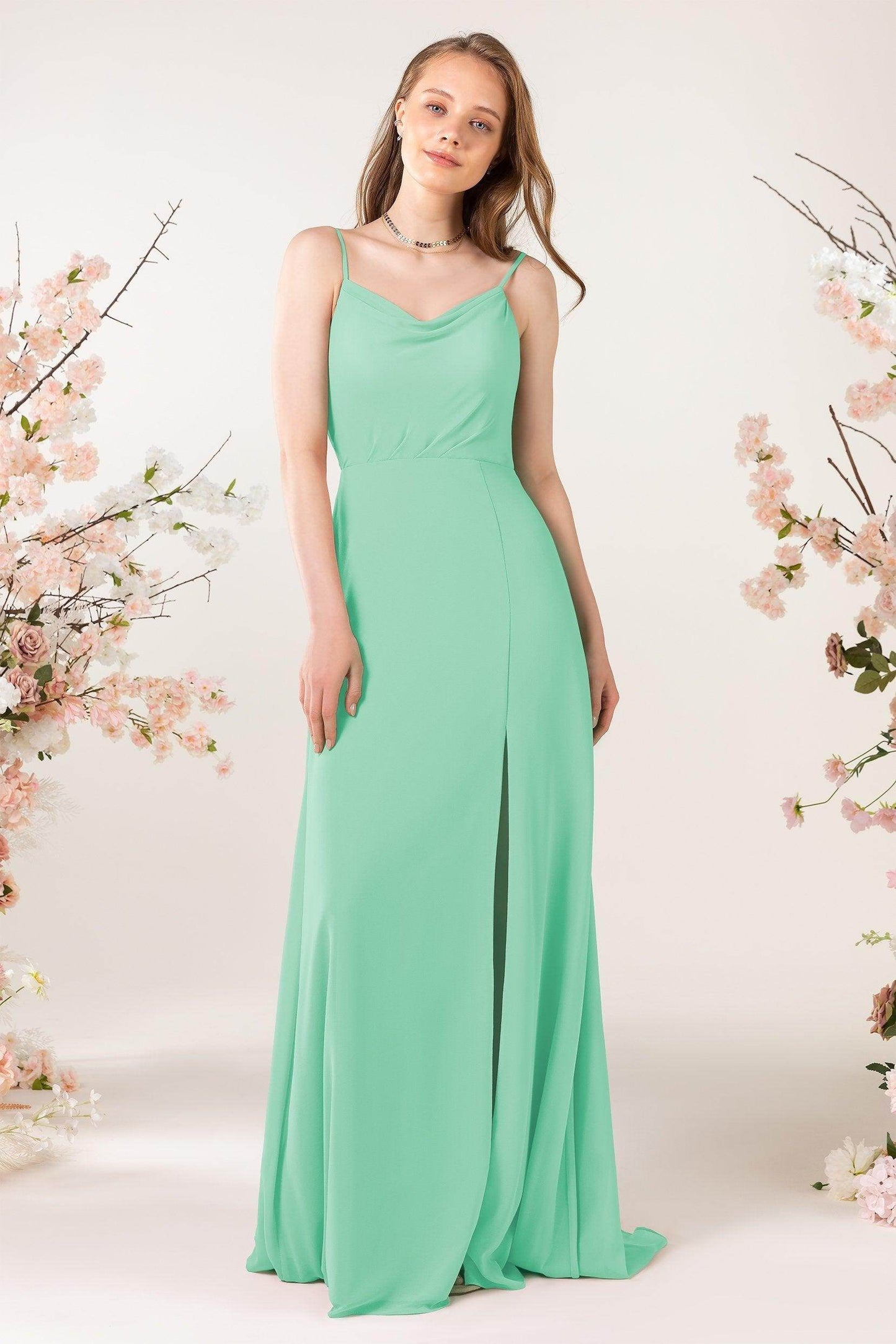 Sheath Sweep-Brush Train Chiffon Bridesmaid Dress CB0457 - COCOMELODY