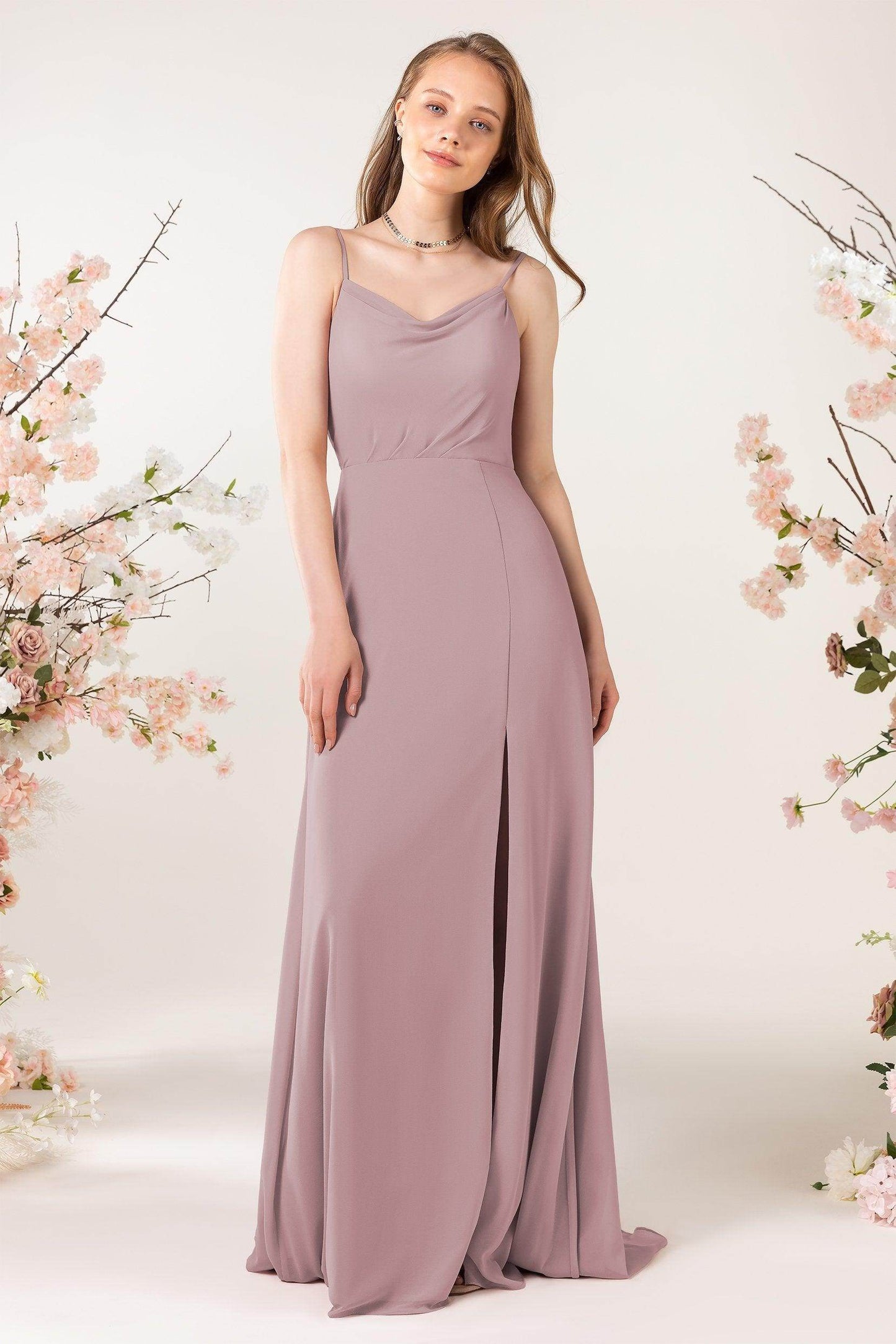 Sheath Sweep-Brush Train Chiffon Bridesmaid Dress CB0457 - COCOMELODY