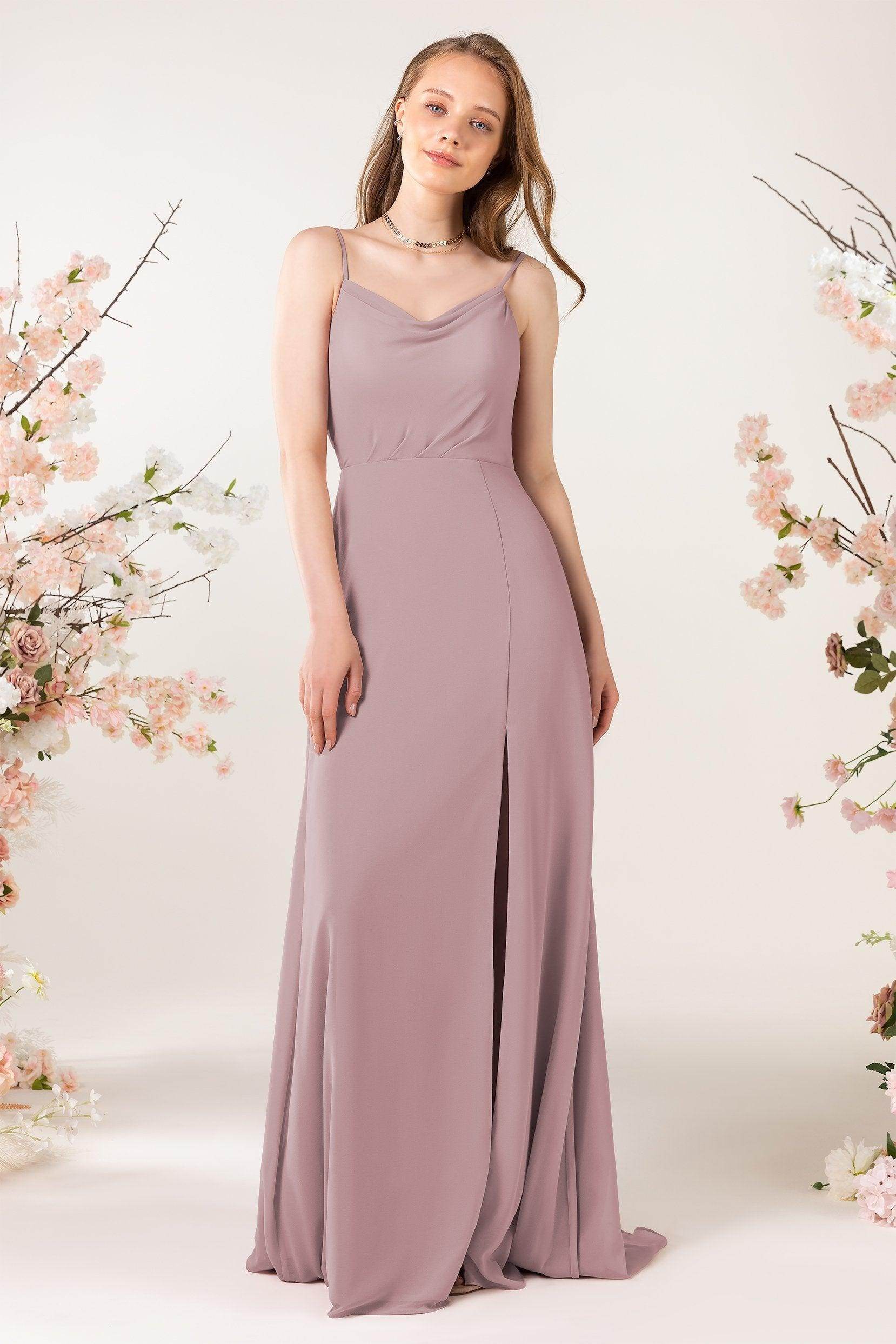 Sheath Sweep-Brush Train Chiffon Bridesmaid Dress CB0457 - COCOMELODY