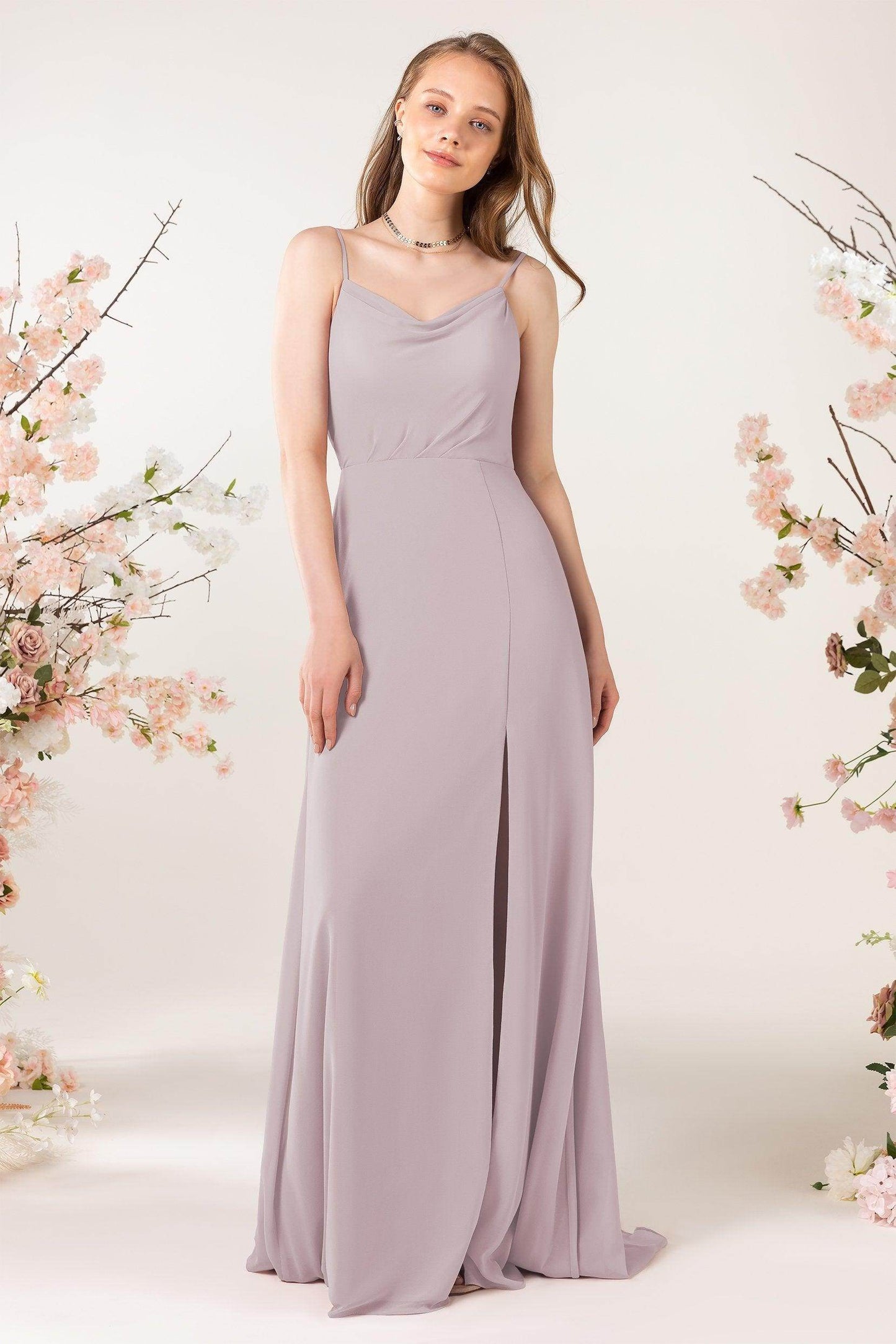 Sheath Sweep-Brush Train Chiffon Bridesmaid Dress CB0457 - COCOMELODY