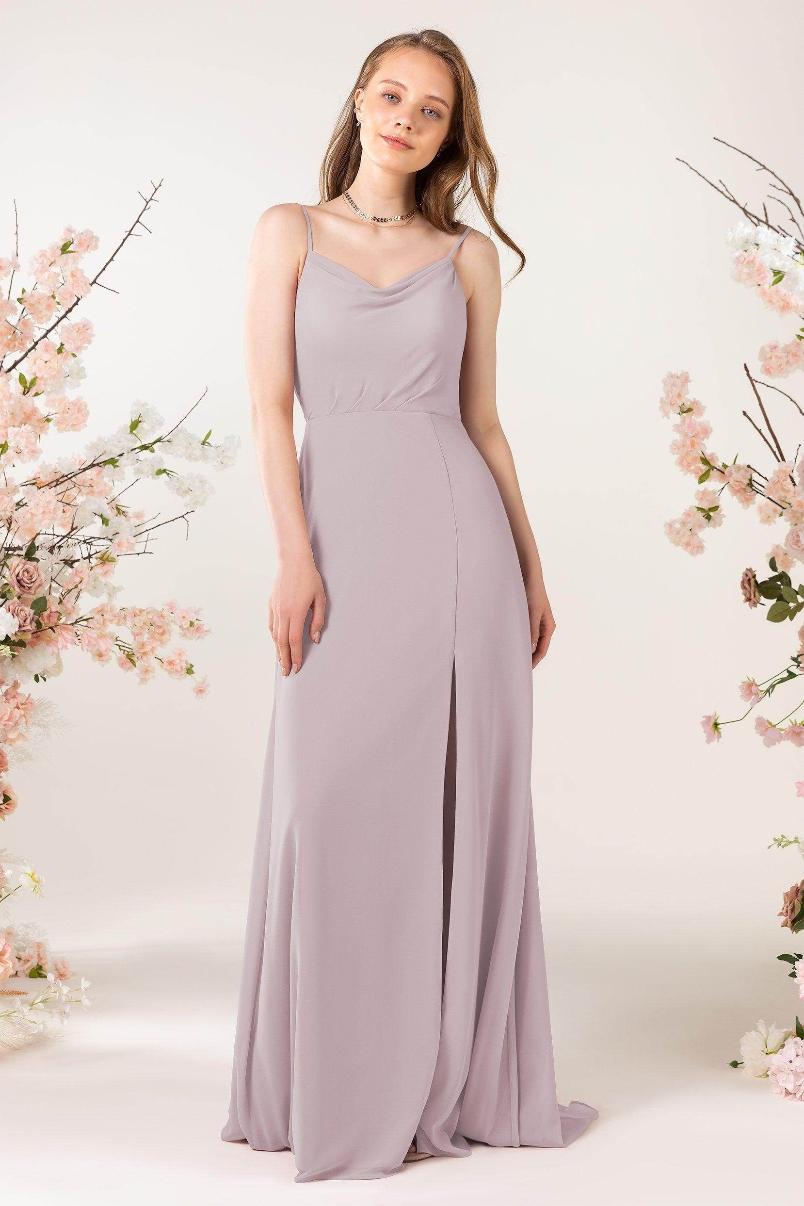 Sheath Sweep-Brush Train Chiffon Bridesmaid Dress CB0457 - COCOMELODY