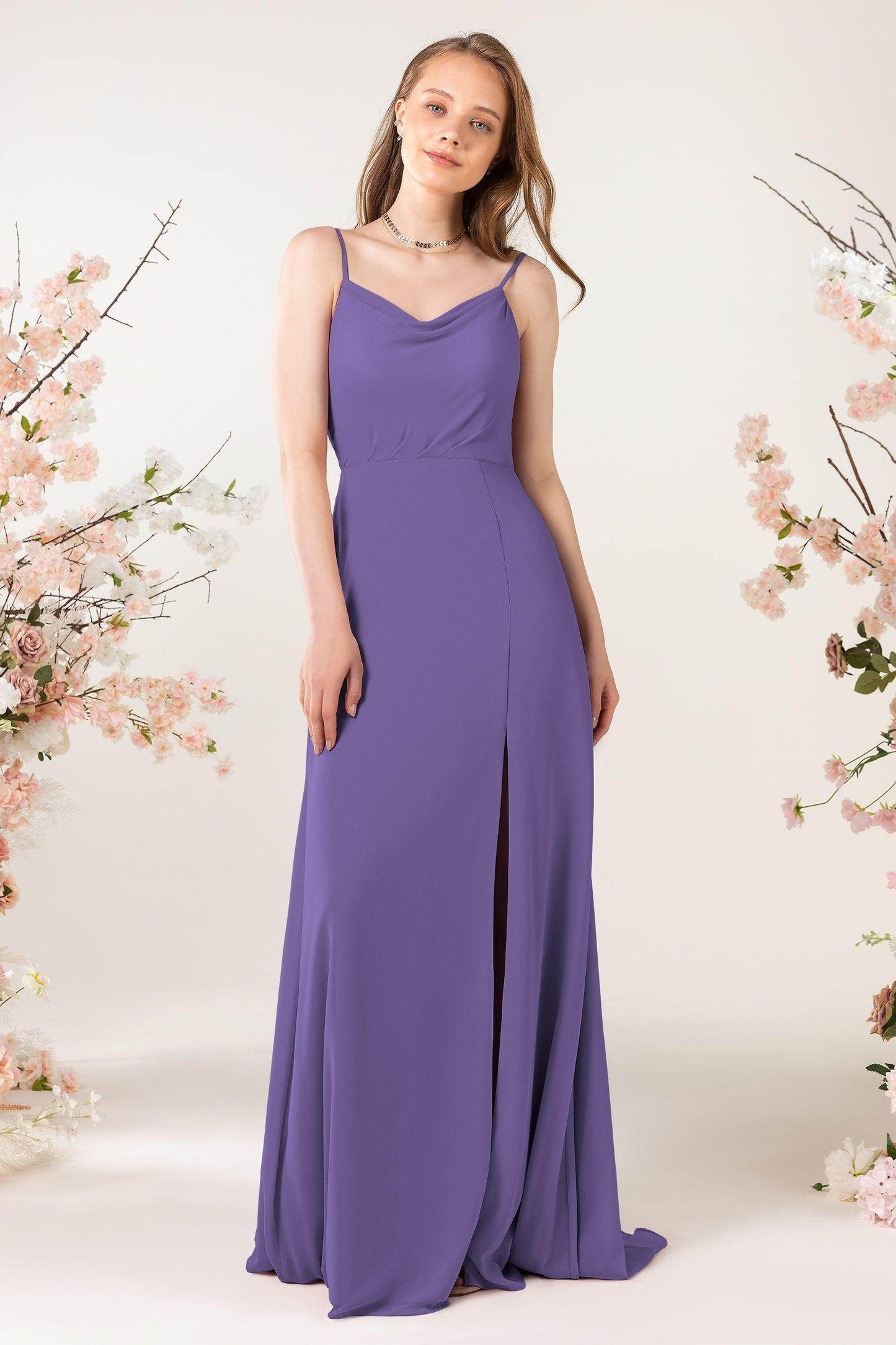 Sheath Sweep-Brush Train Chiffon Bridesmaid Dress CB0457 - COCOMELODY
