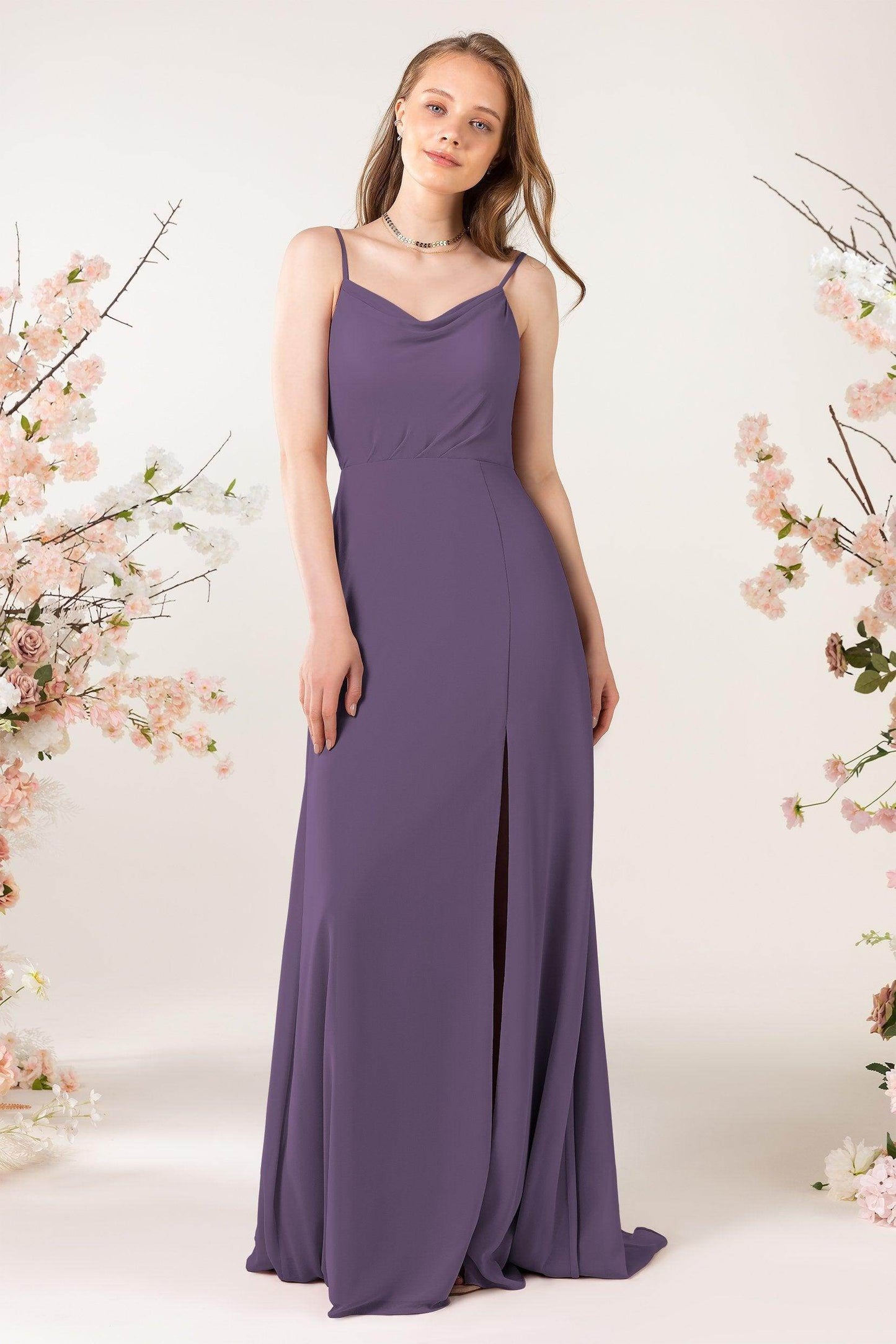 Sheath Sweep-Brush Train Chiffon Bridesmaid Dress CB0457 - COCOMELODY