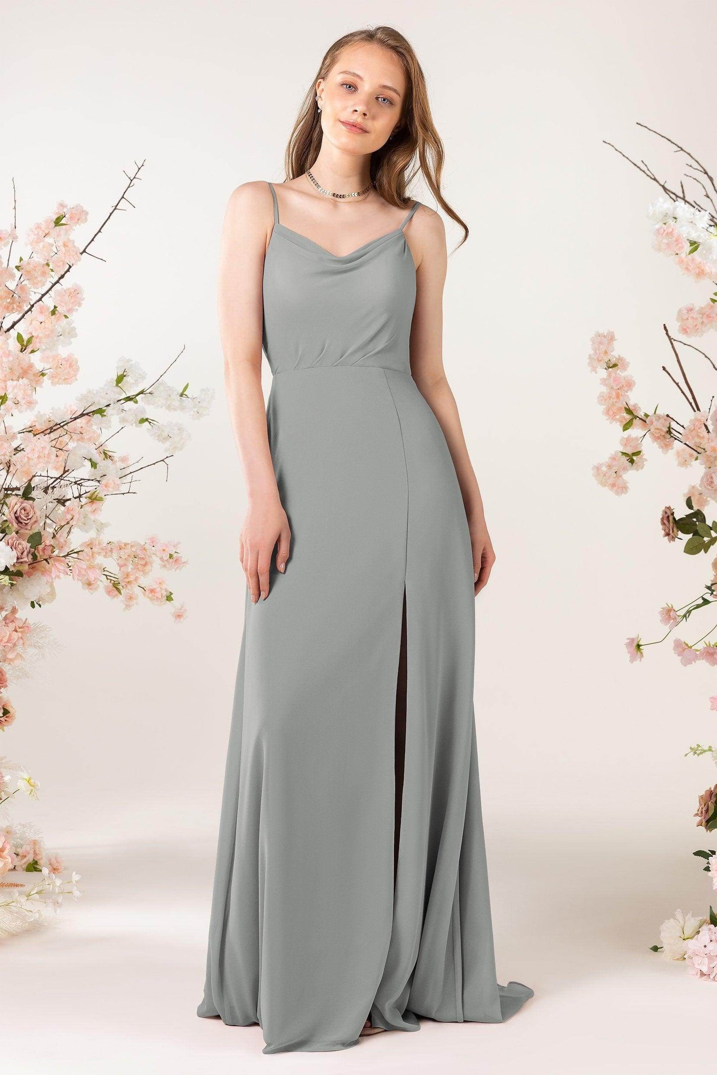 Sheath Sweep-Brush Train Chiffon Bridesmaid Dress CB0457 - COCOMELODY