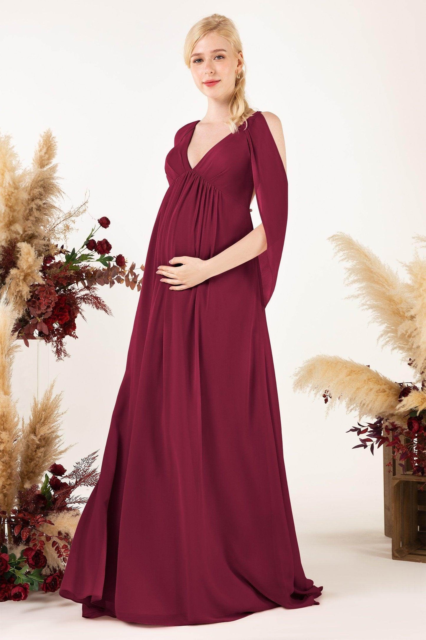 A-Line Sweep-Brush Train Chiffon Bridesmaid Dress CB0458M - COCOMELODY